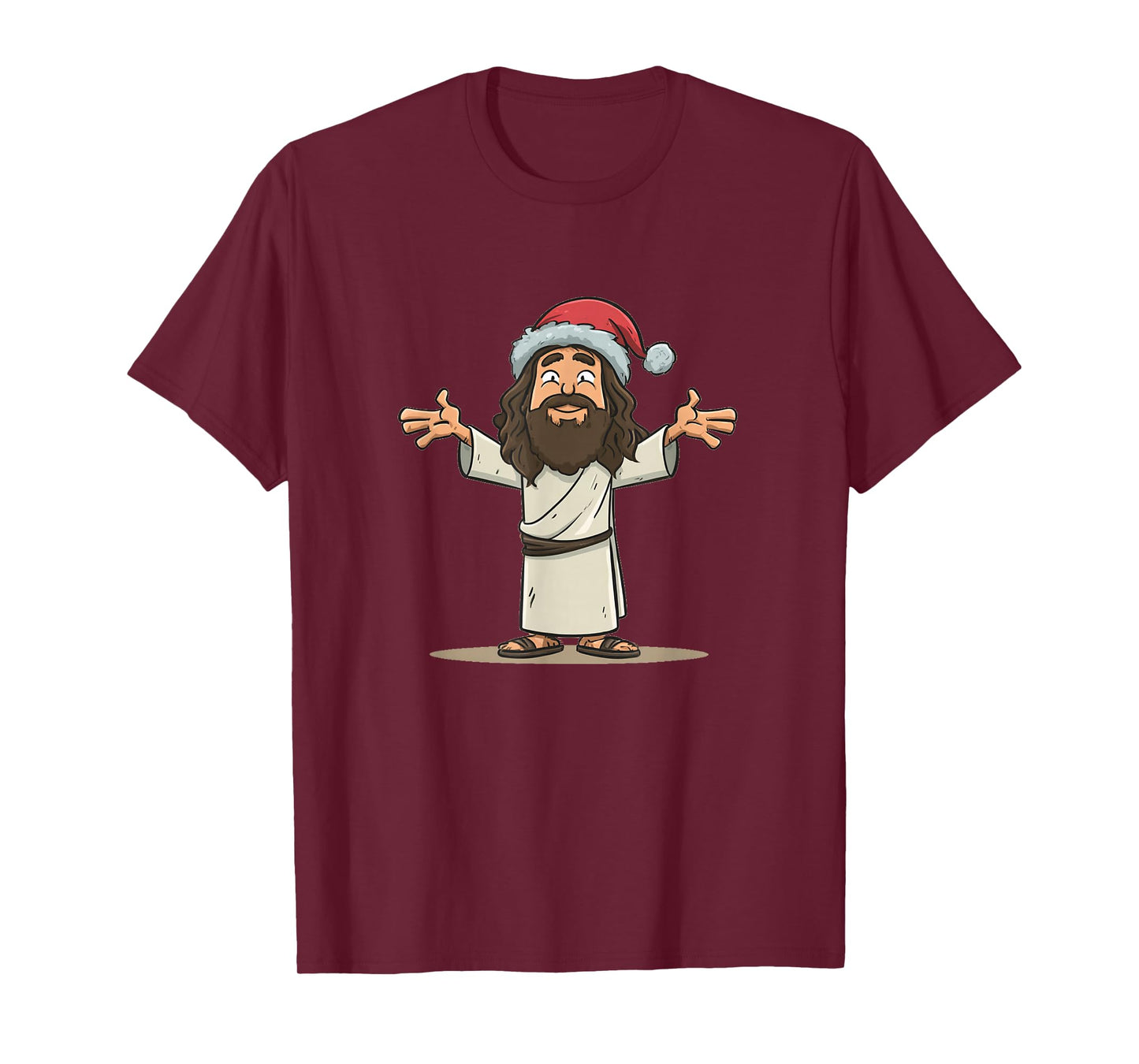 Great Cartoon Jesus with Festive Christmas Hat Costume T-Shirt