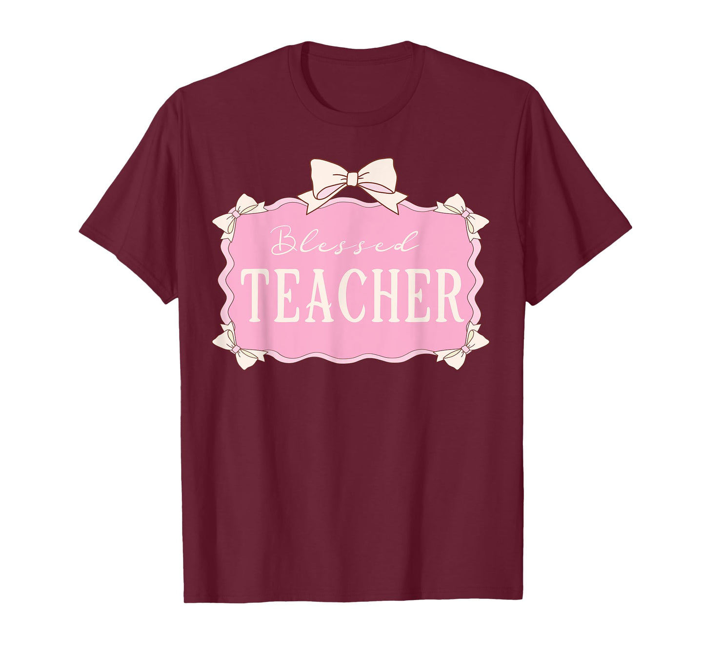 Blessed Teacher Pink Coquette Bow Christian Teacher T-Shirt