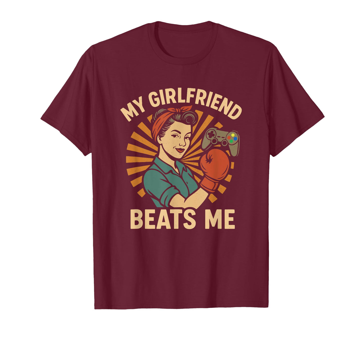 My Girlfriend Beats Me Retro Funny Men Couple Love T-Shirt