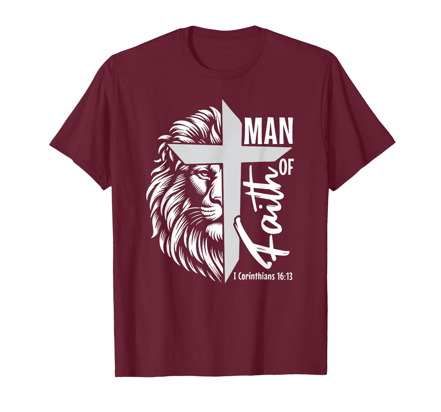 Man of Faith Lion Christian God Jesus Cross T-Shirt