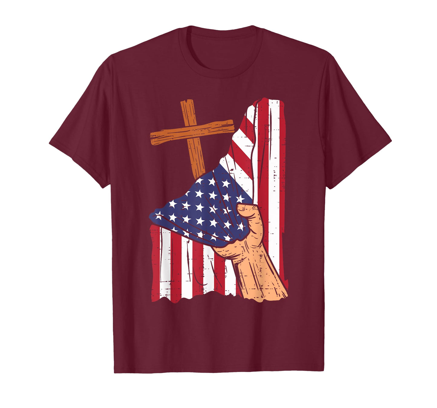 Cross Behind US Flag Religious God Jesus Patriotic Christian T-Shirt