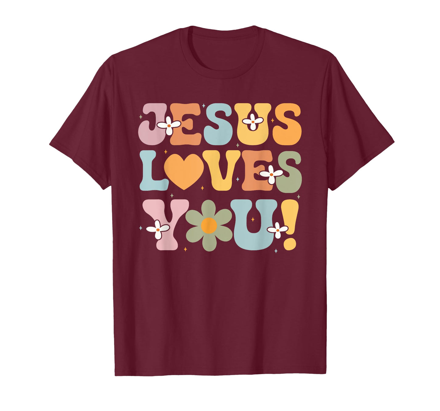 Cute Jesus Loves You Groovy Christian Kid Girl Women Vintage T-Shirt