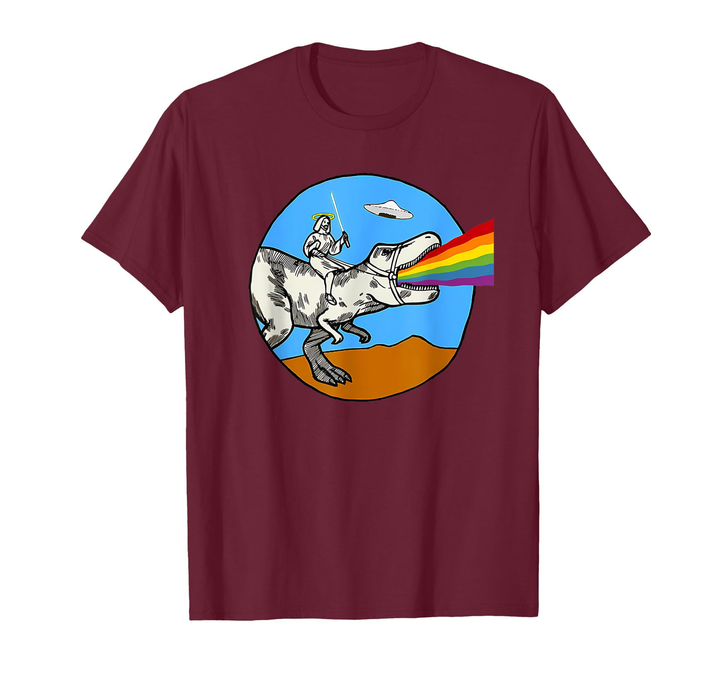 Funny Jesus Dinosaur Rainbow Jesus Ride Dinosaur T-Shirt
