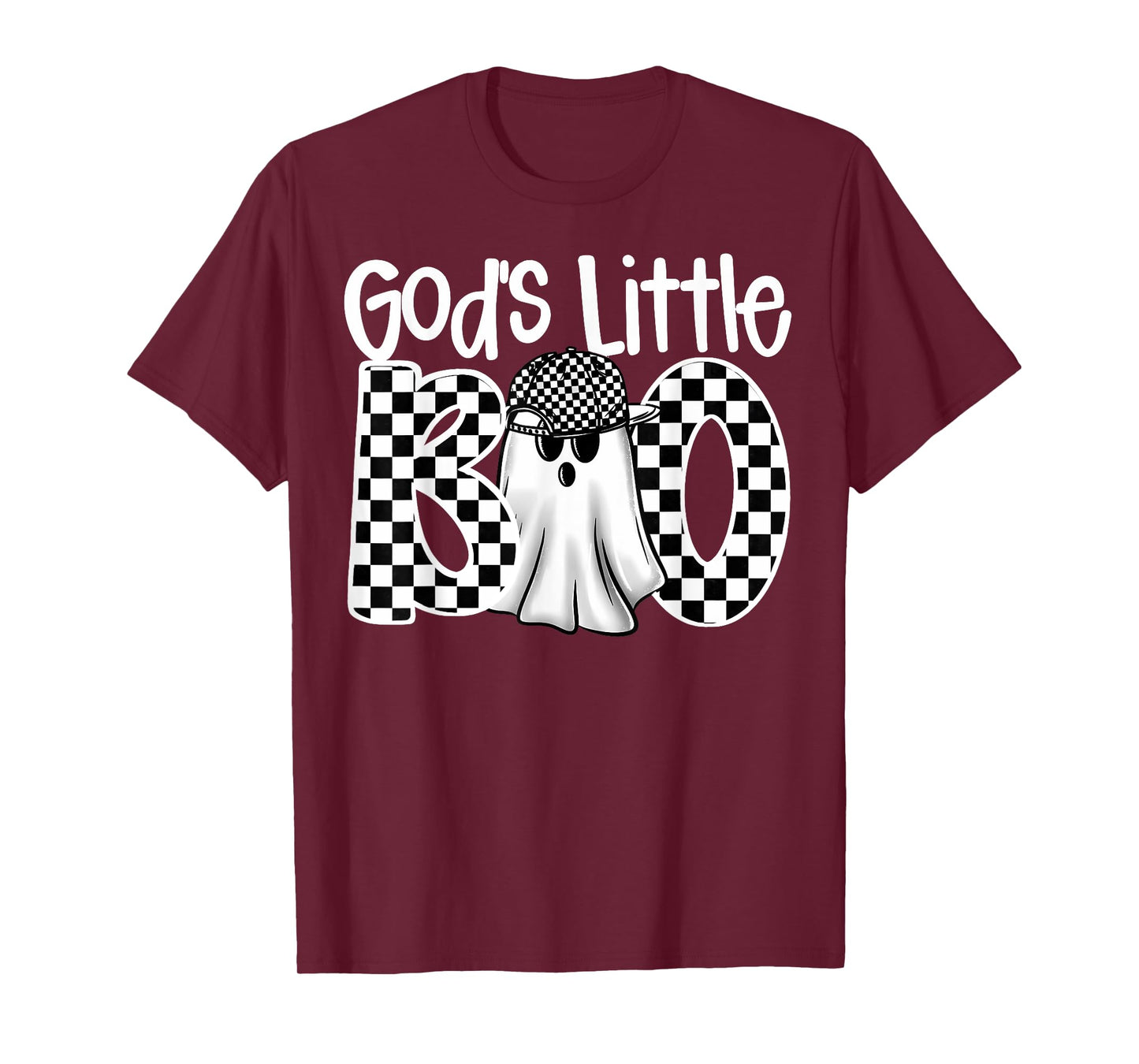 God's Little Boo Checkered Ghost Christian Halloween Boy Kid T-Shirt