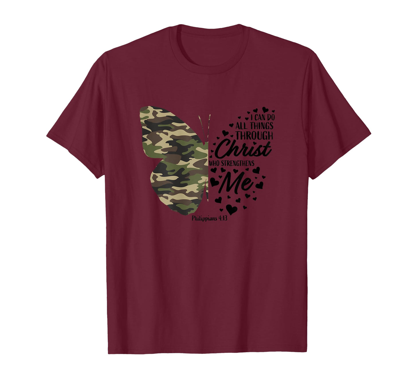 Cute Green Military Camo Butterfly Christian Religious Verse T-Shirt