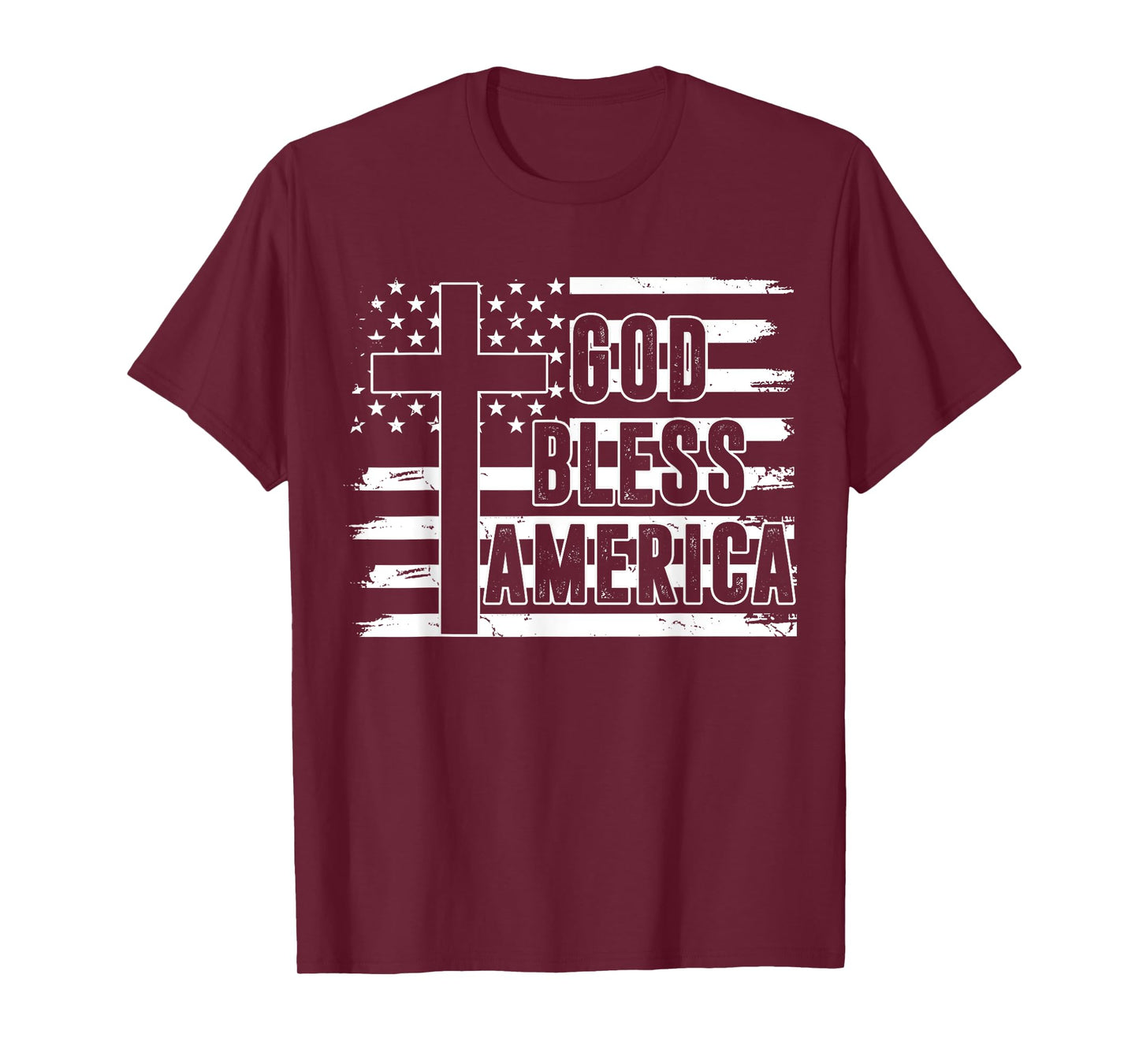 Cross God Bless America Patriotic Flag USA Christian Men Dad T-Shirt