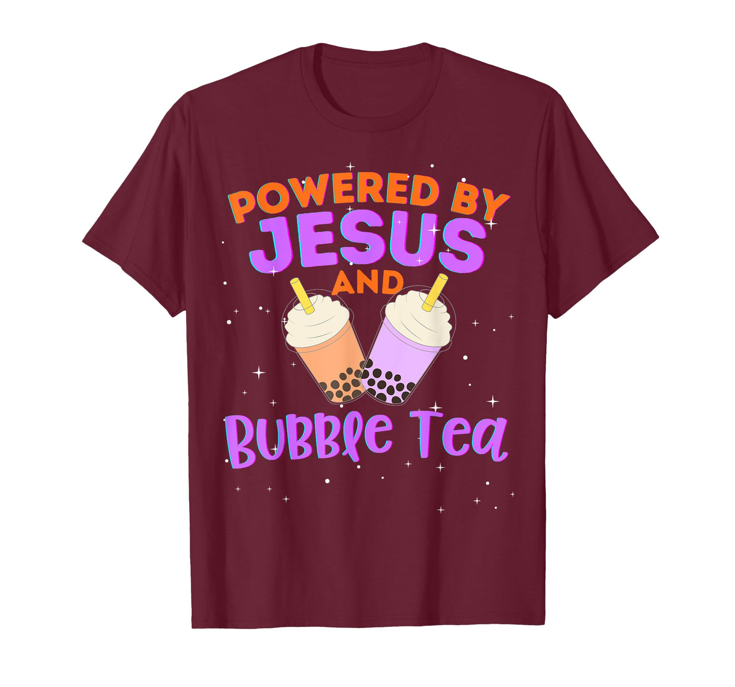 Powered by Jesus and Bubble Tea Christian Religious God T-Shirt