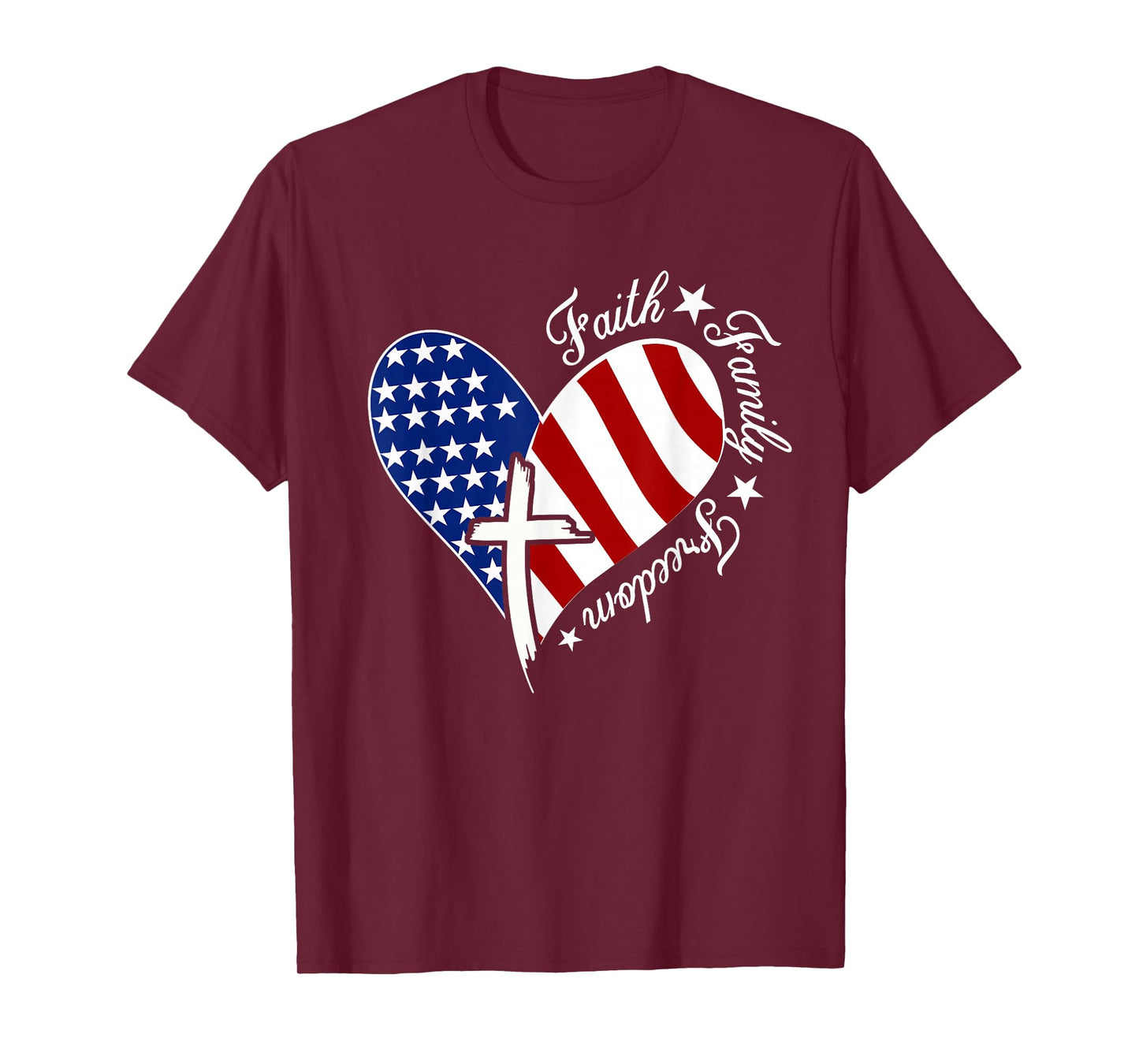 Faith Family Freedom Heart Christian American 4th of July T-Shirt