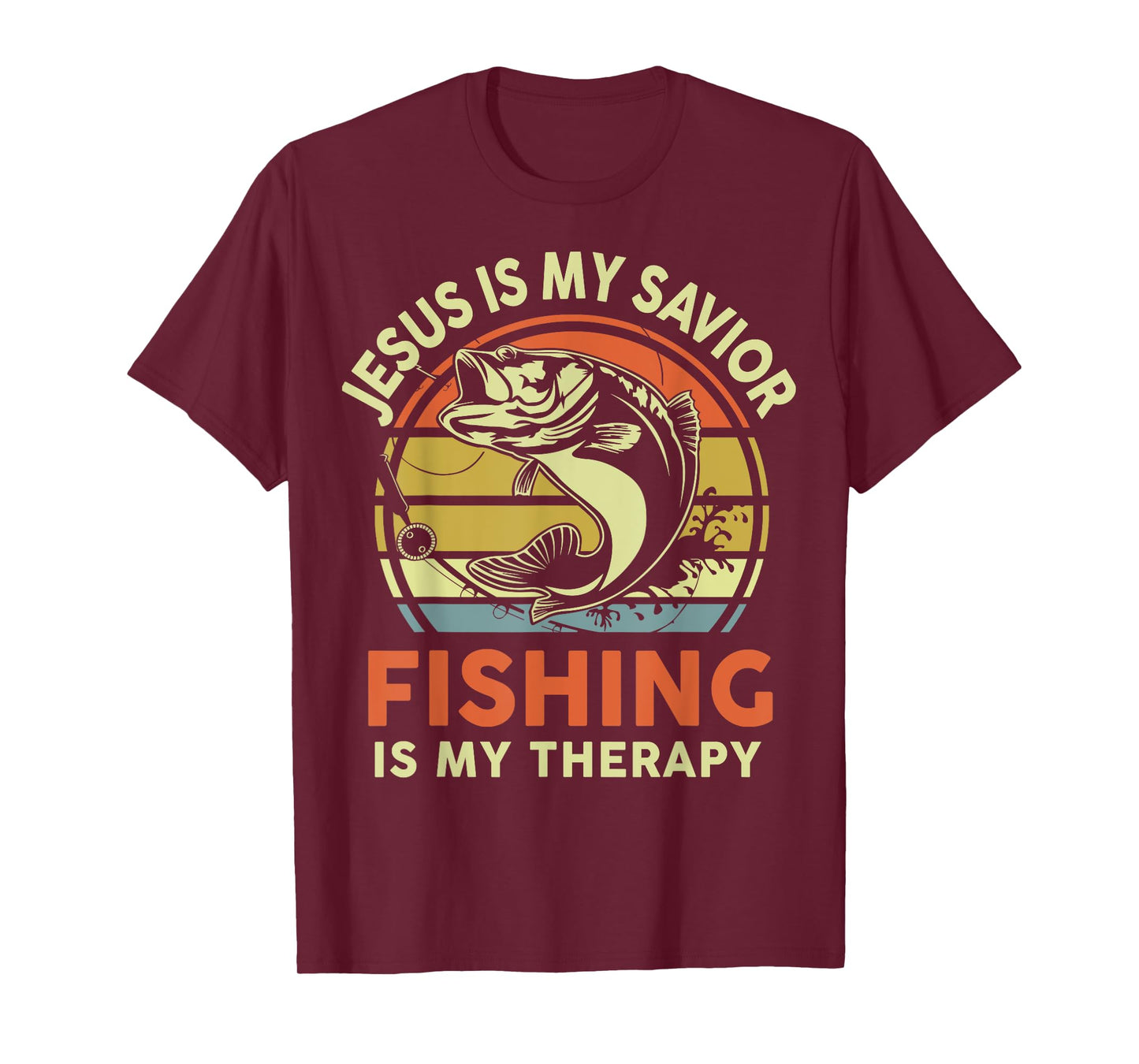 Jesus Is My Savior Fishing Therapy Funny Christian Bass Dad T-Shirt