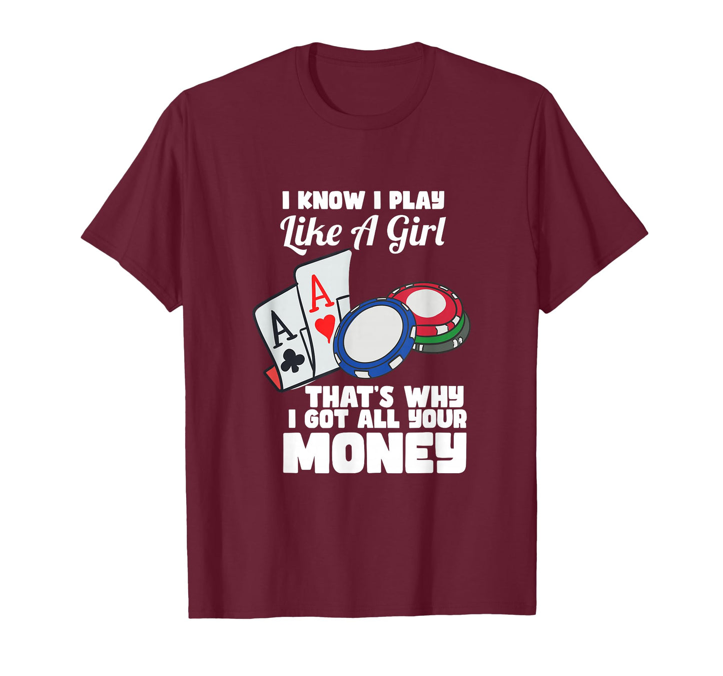 I Know I Play Like A Girl Funny Quote Female Poker Player T-Shirt