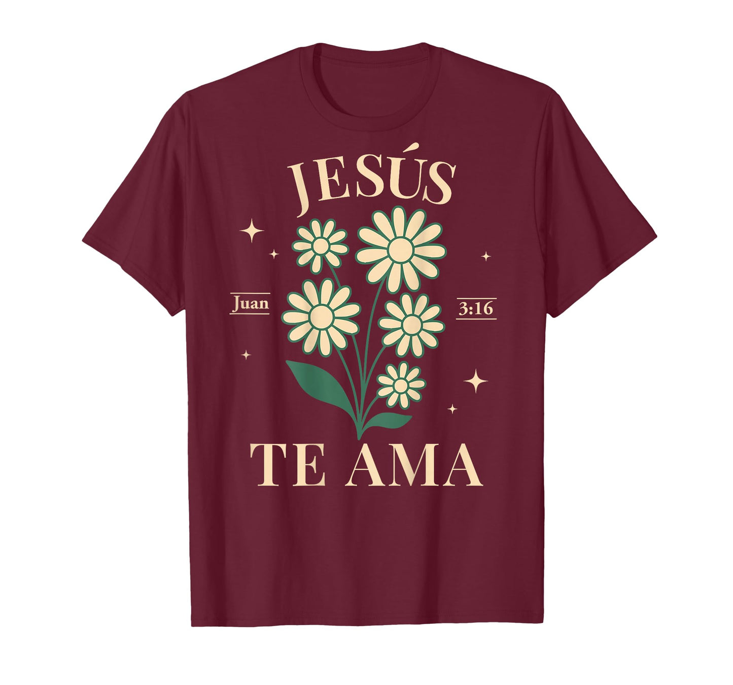(ON Back) Jesus Te AMA Flor Jesus Loves You Boho Christian T-Shirt
