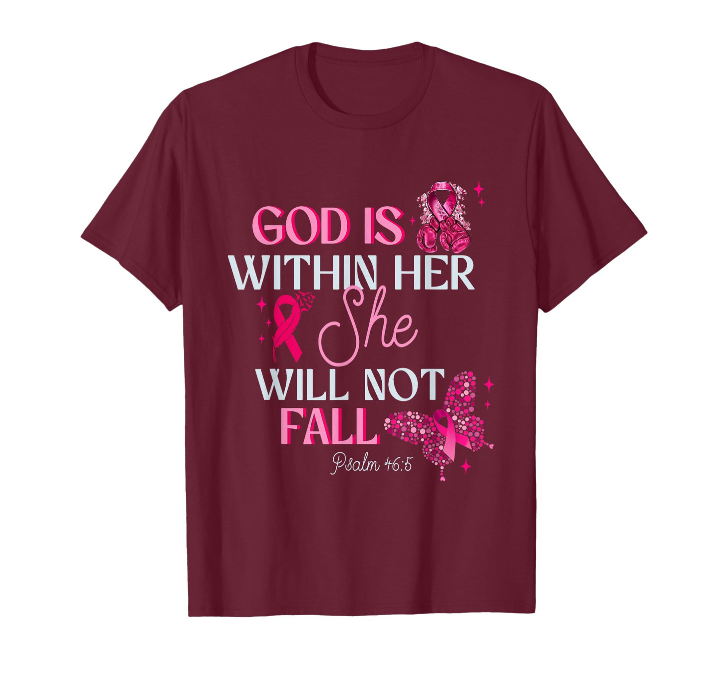God is Within Her Riboon Coquette Christian Breast Cancer T-Shirt