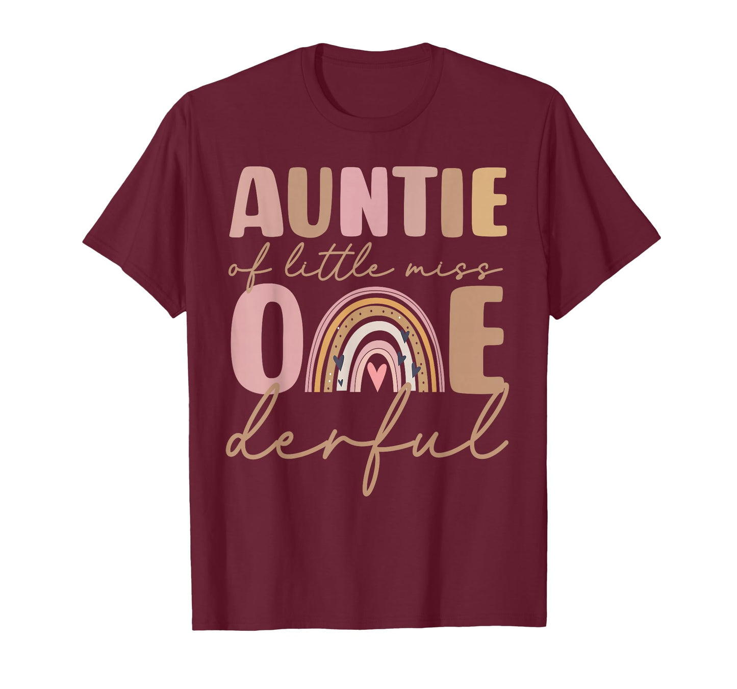 Auntie of Little Miss Onederful First Birthday Boho Rainbow T-Shirt