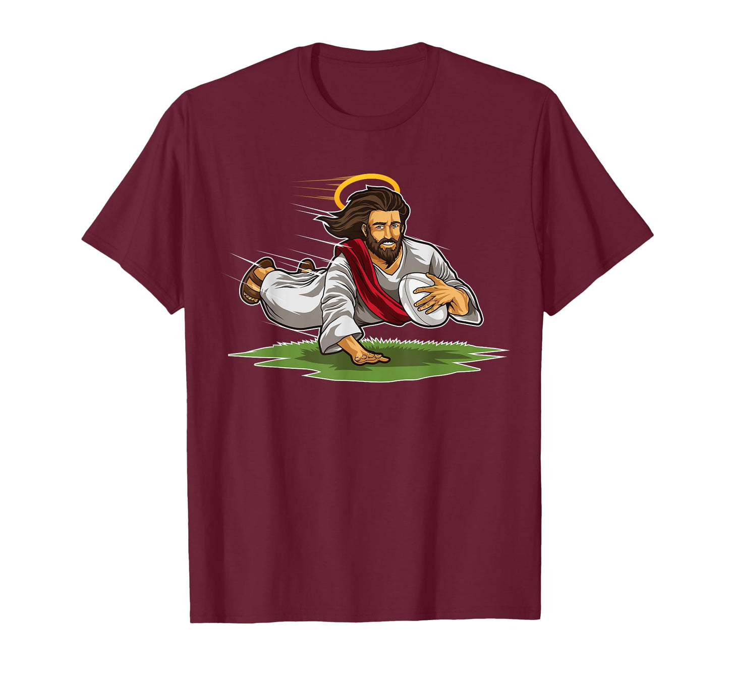 Rugby Jesus Scores Funny Rugby Illustration T-Shirt