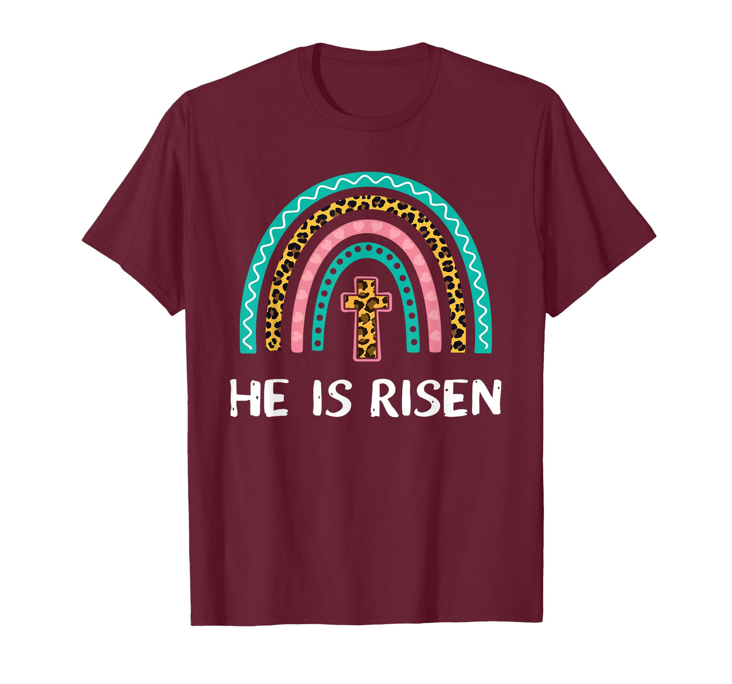 He is risen cross leopard rainbow for christian easter T-Shirt