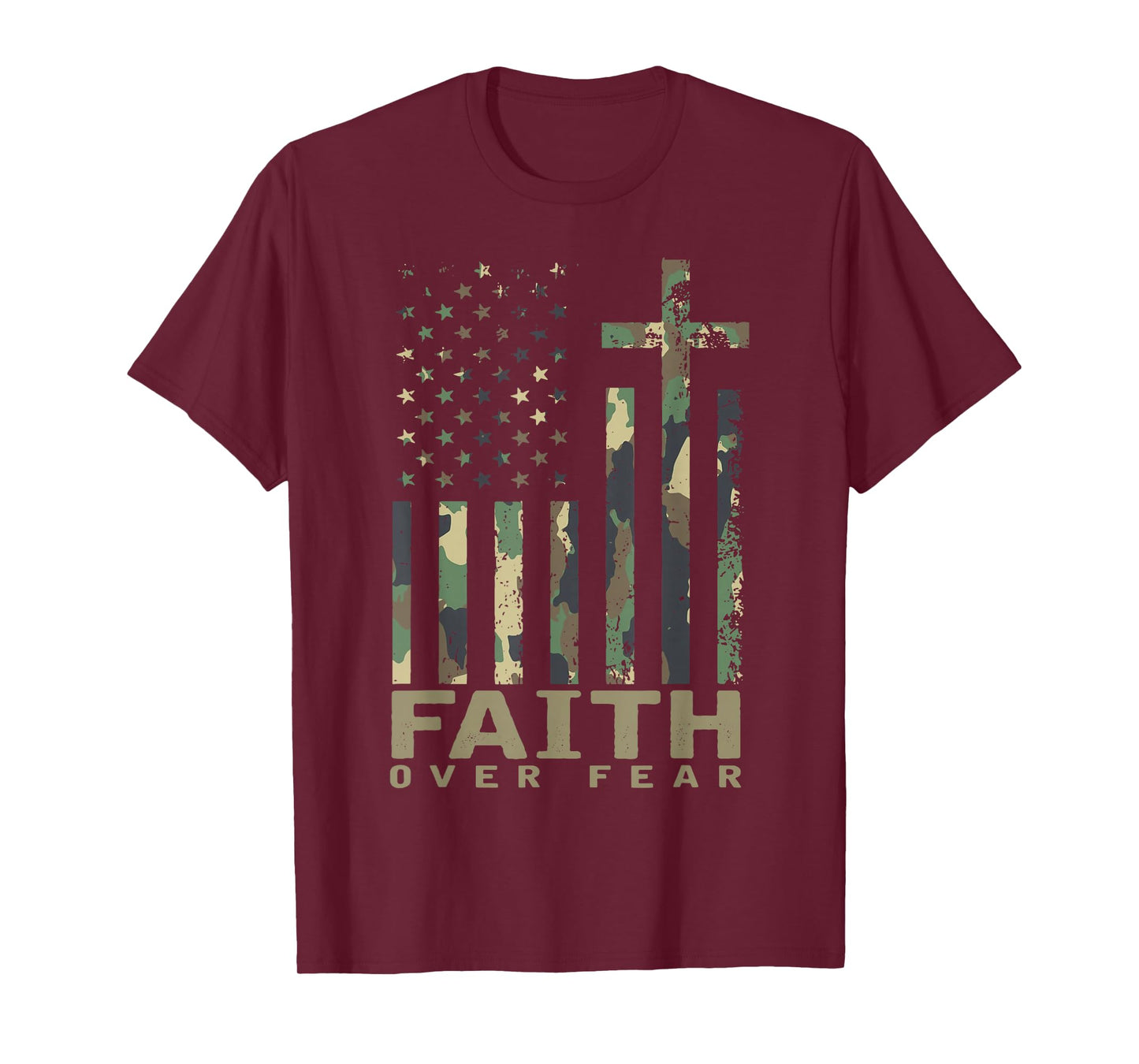 Jesus Faith Over Fear Christian Cross God Fait US Flag Pray T-Shirt