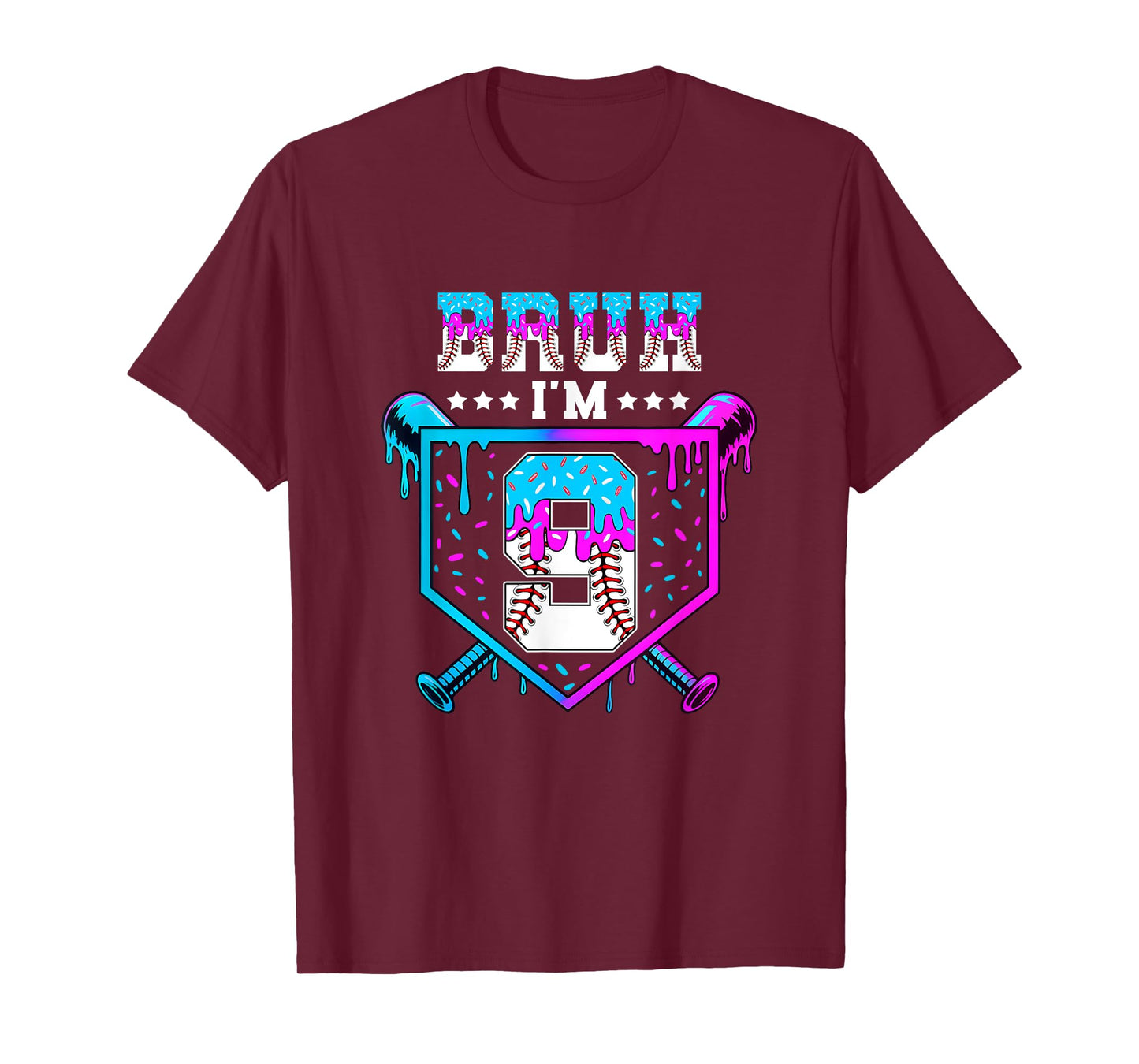 Bruh 9Th Birthday Boy Baseball Ice Cream Drip 9 Years Old T-Shirt