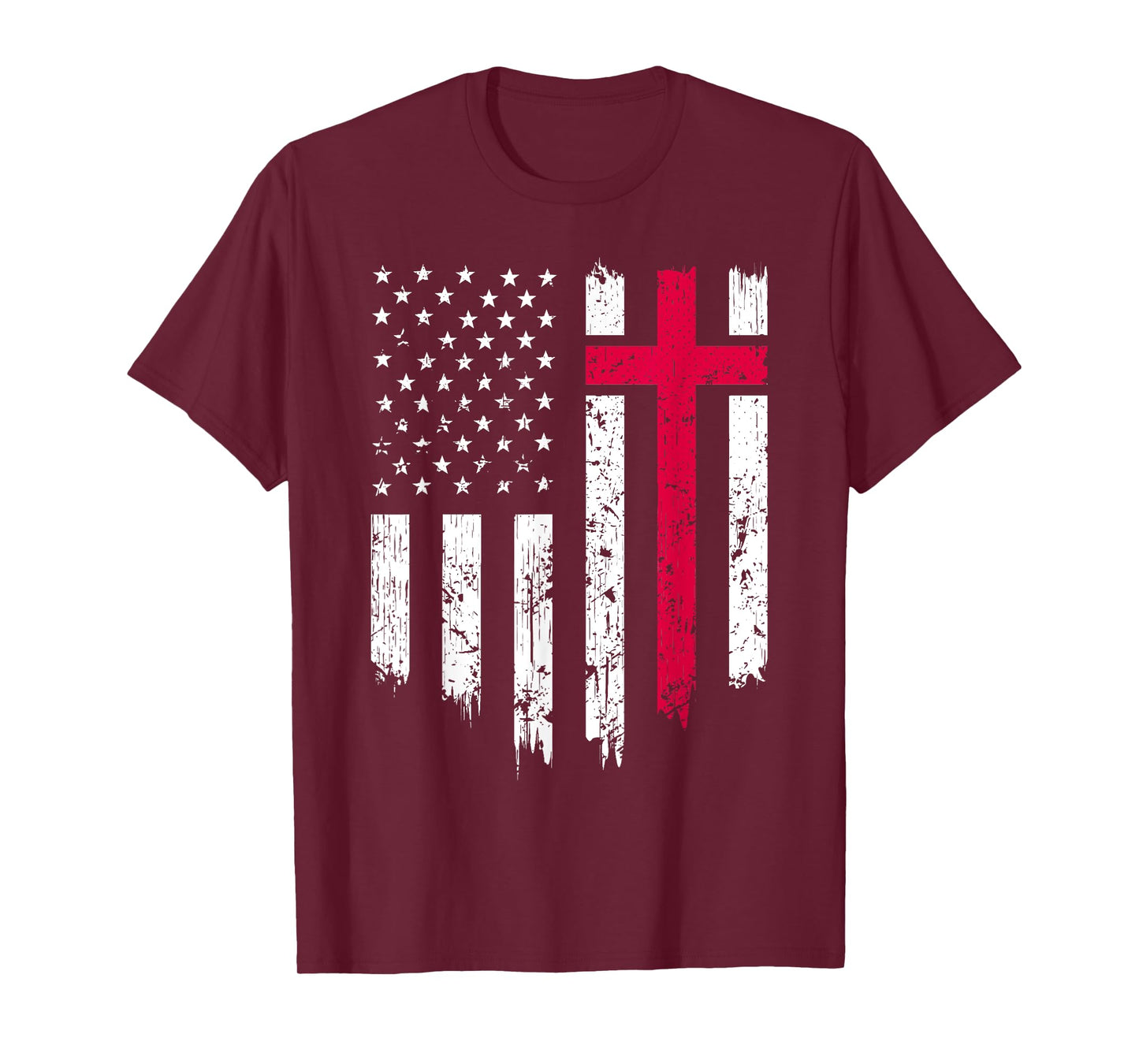 Vintage Distressed USA Flag Cross Christian Faith Gift T-Shirt