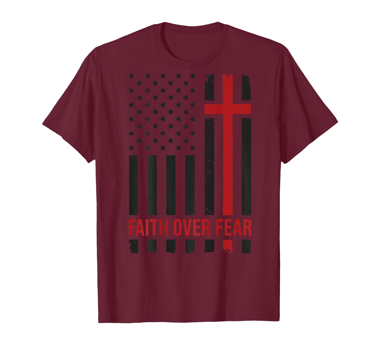 Cross Patriotic Christian Faith Over Fear American Flag Mens T-Shirt