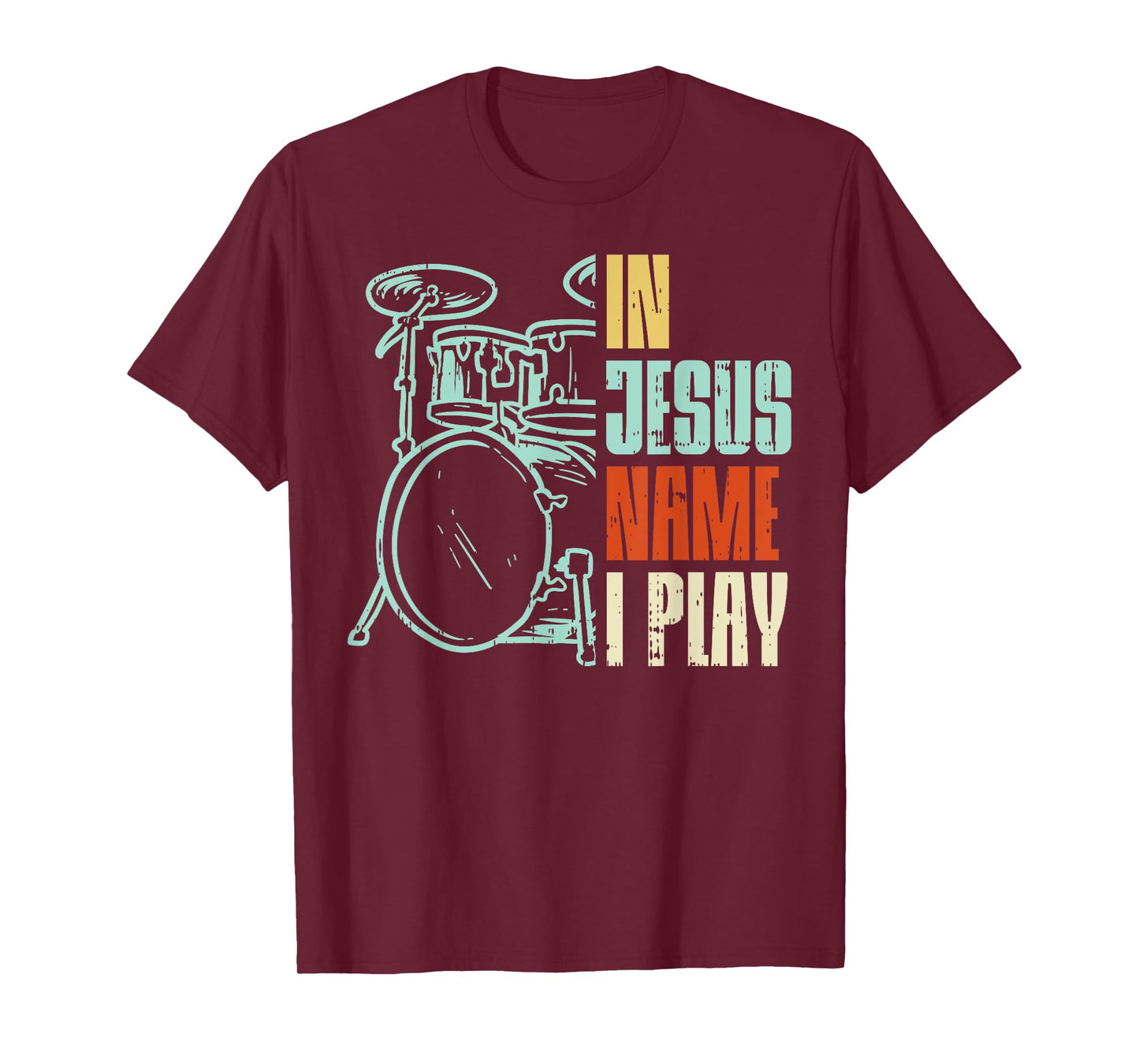BoredKoalas Jesus Name I Play Drums T-Shirt - Men, Boys - Black - Short Sleeve - Small - Classic Fit - Cotton - Music, Drum Theme - Christmas, Birthday Occasion
