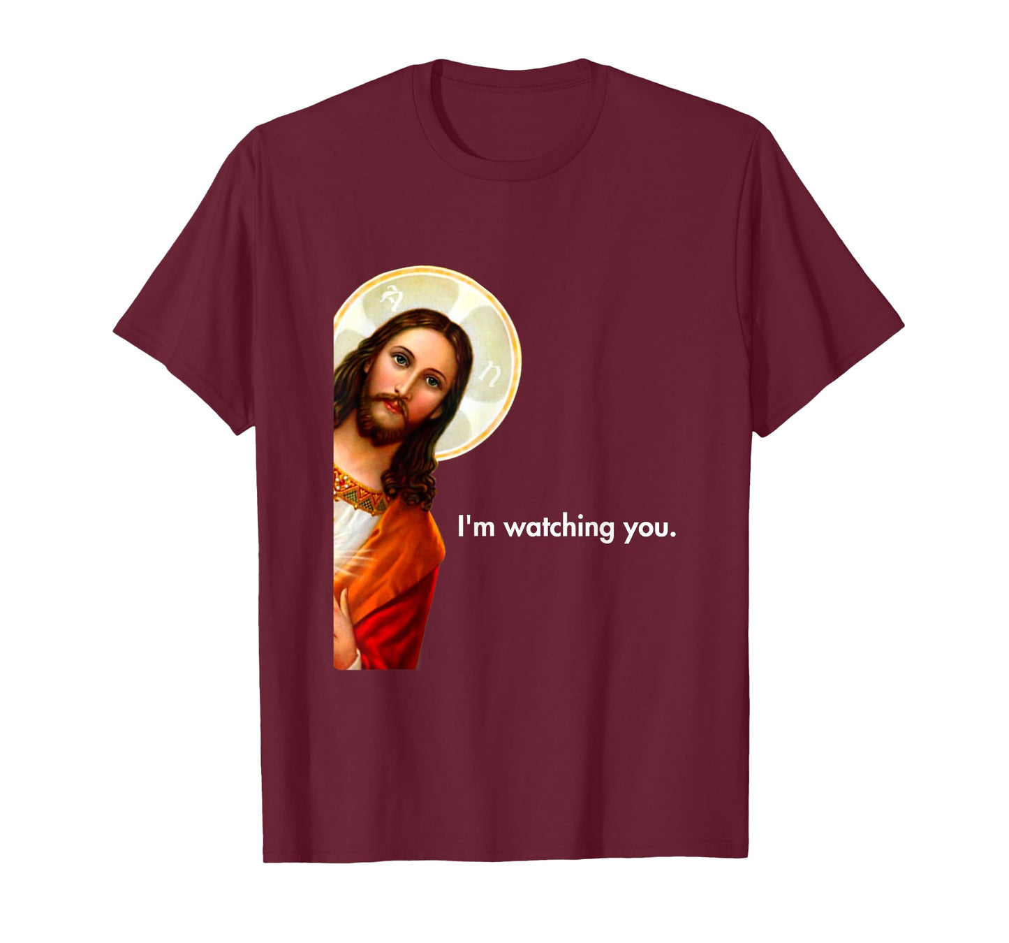 I'm Watching You Funny Peeking Jesus Apparel Unisex-Adults Black Short Sleeve T-Shirt Small