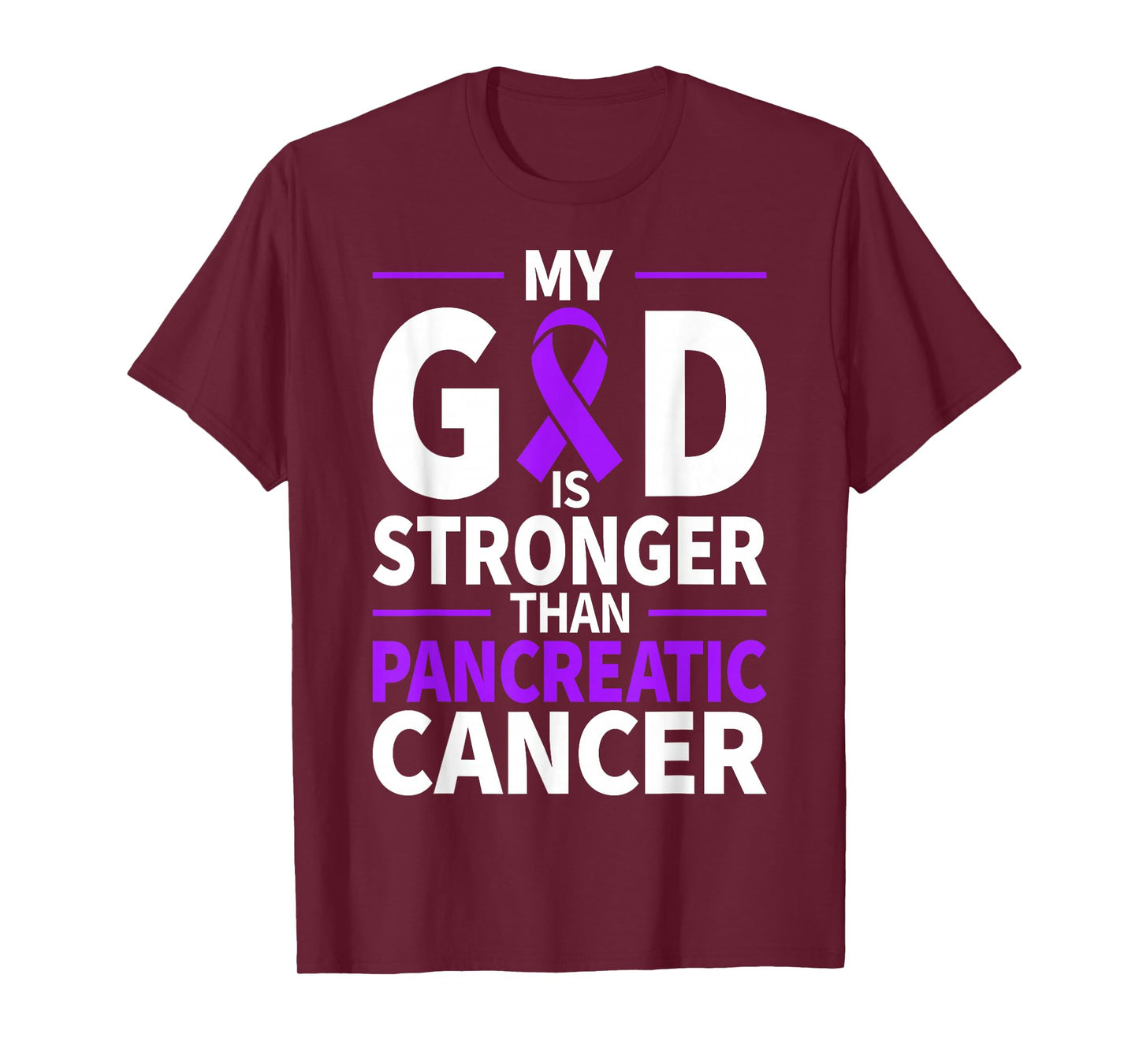 My God is Stronger Than Pancreatic Cancer Purple Ribbon T-Shirt