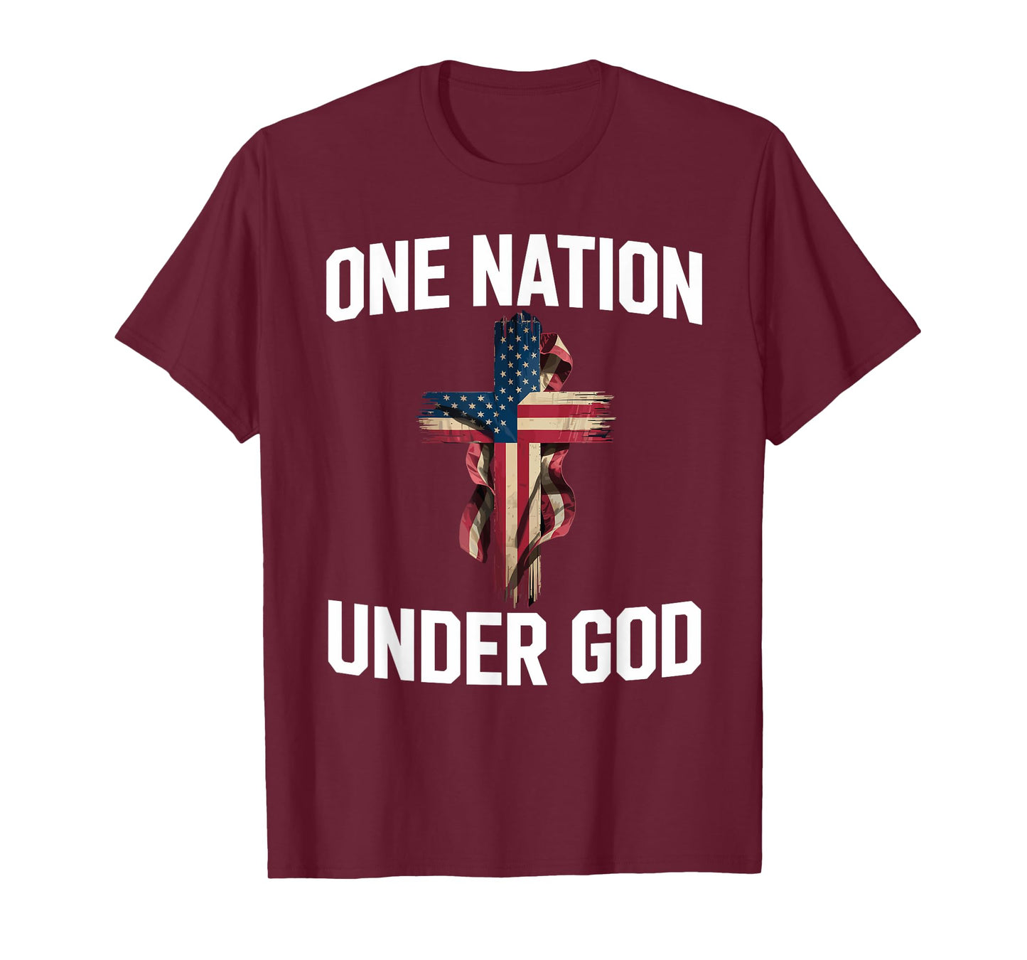 Patriotic One Nation Under God Christian Cross USA Flag T-Shirt