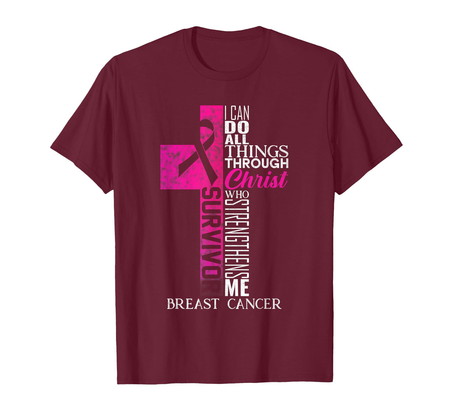Pink Ribbon Breast Cancer Survivor Christian Cross T-Shirt