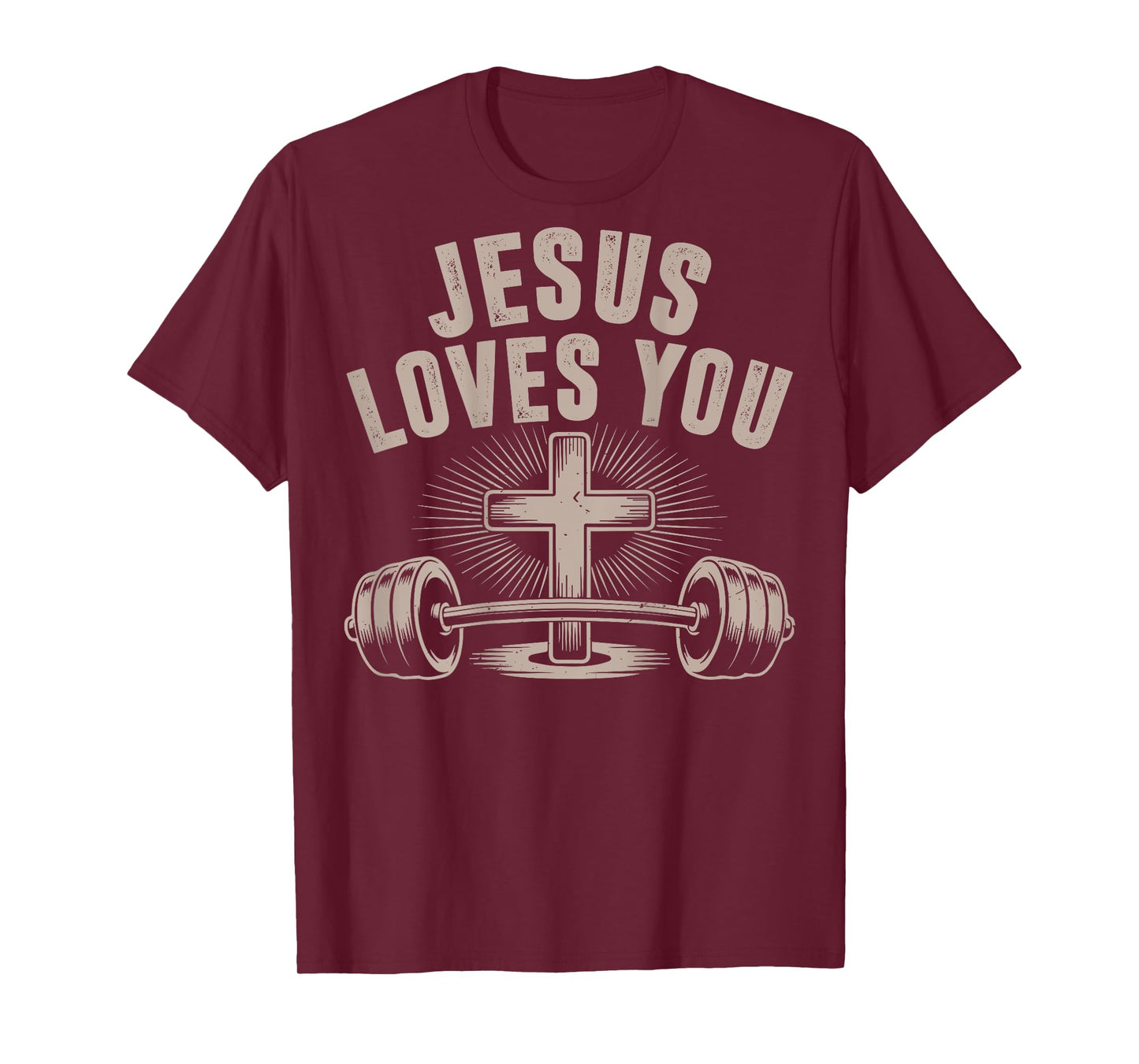 Jesus Loves You Funny Christian Workout Gym Barbell Cross T-Shirt