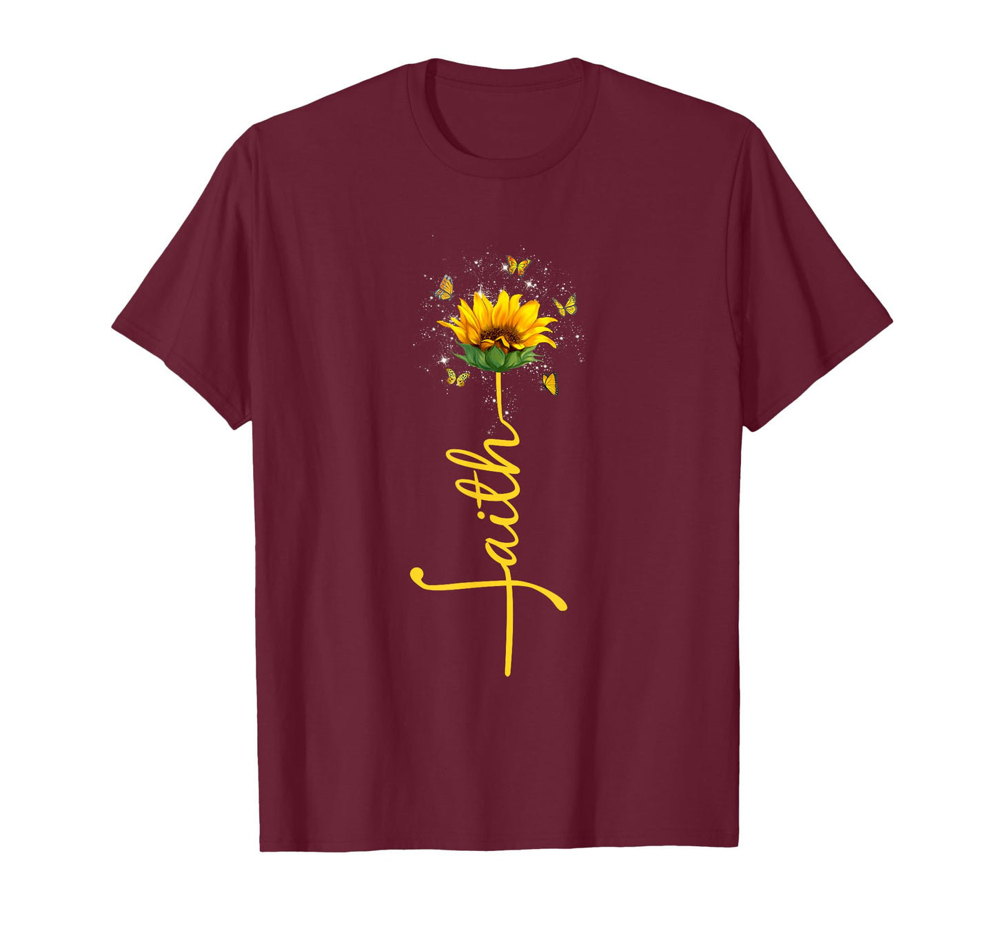 Vintage Faith Cross Sunflower Butterfly Flowers Christians T-Shirt
