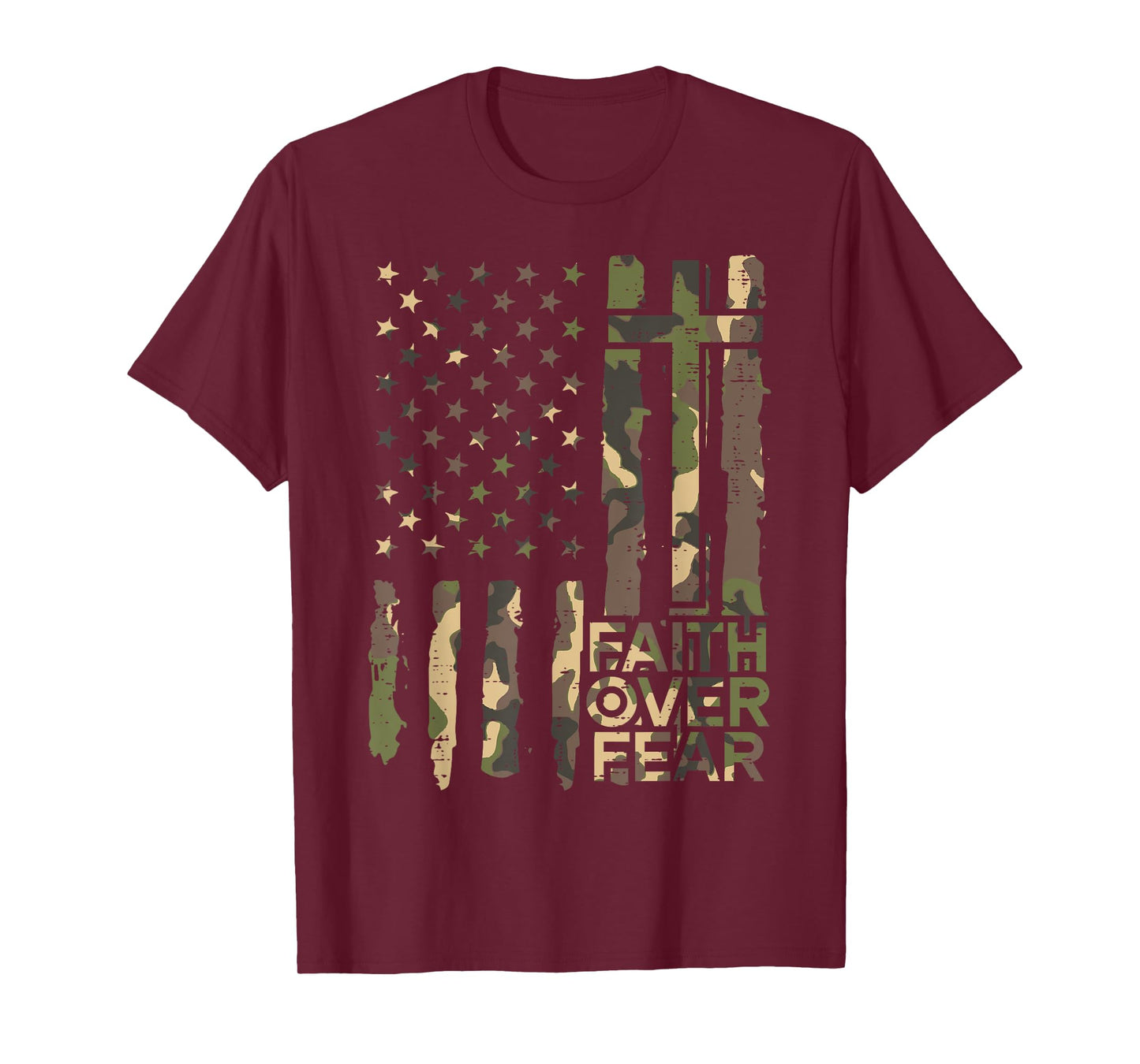 Christian Faith Over Fear Camo US Flag Patriot Men Women Kid T-Shirt