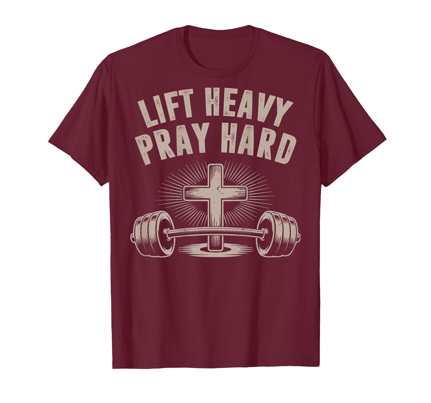 Men's Lift Heavy Pray Hard Funny Christian Jesus Gym Workout T-Shirt
