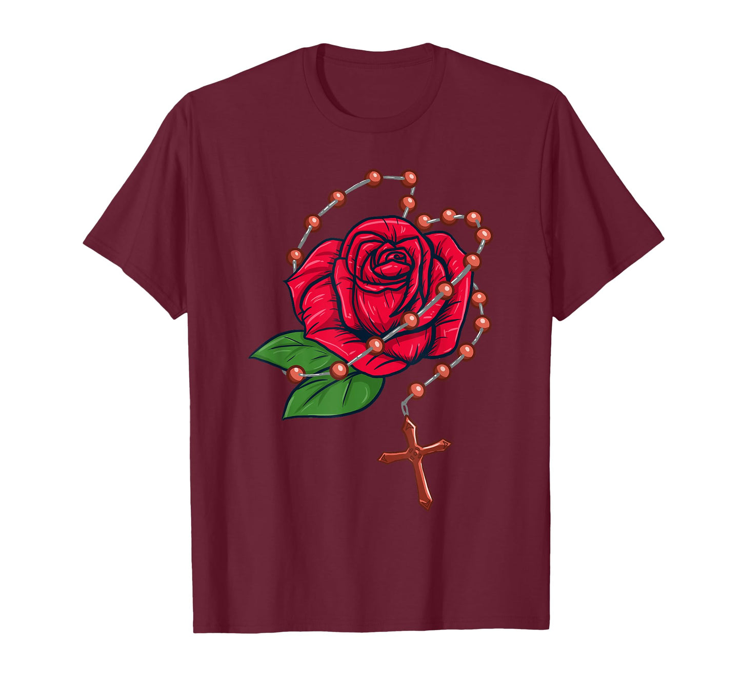 Rosary Beads & Rose - Catholic Pray The Rosary T-Shirt