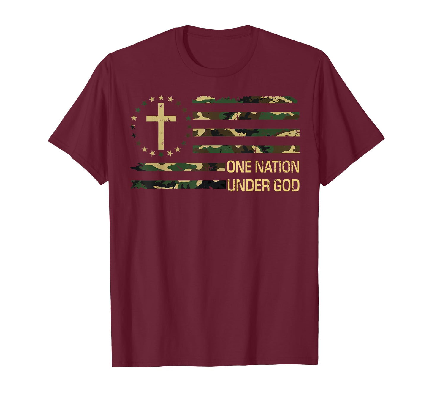Jesus One Nation Under God Camo American Flag Cross God T-Shirt