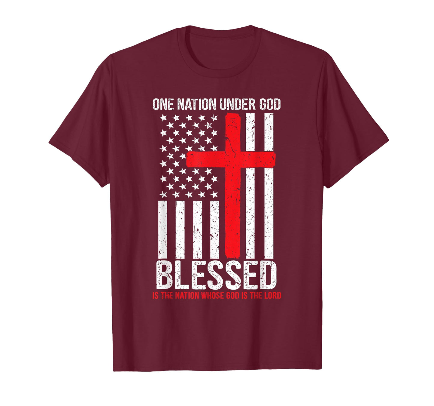 One Nation Under God Blessed American Flag Christian Cross T-Shirt