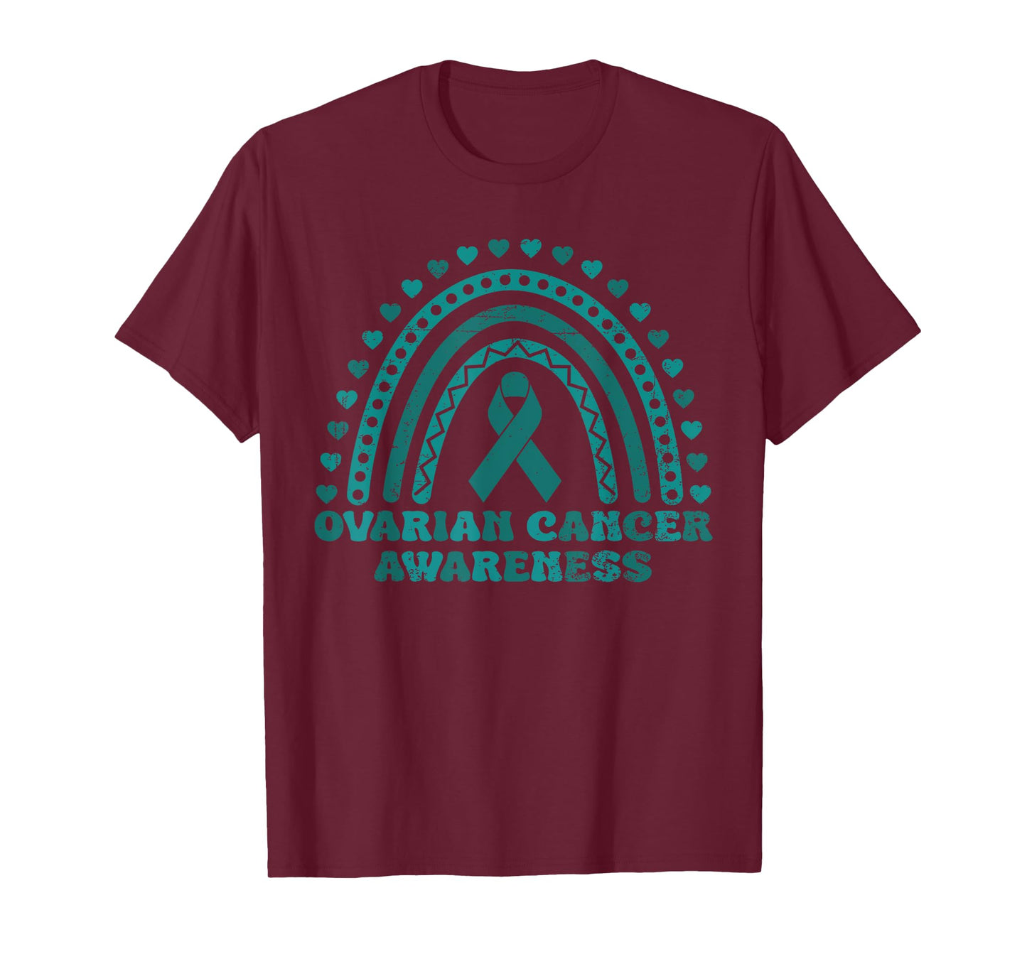 Teal Rainbow with Hope Teal Ribbon Ovarian Cancer Awareness T-Shirt
