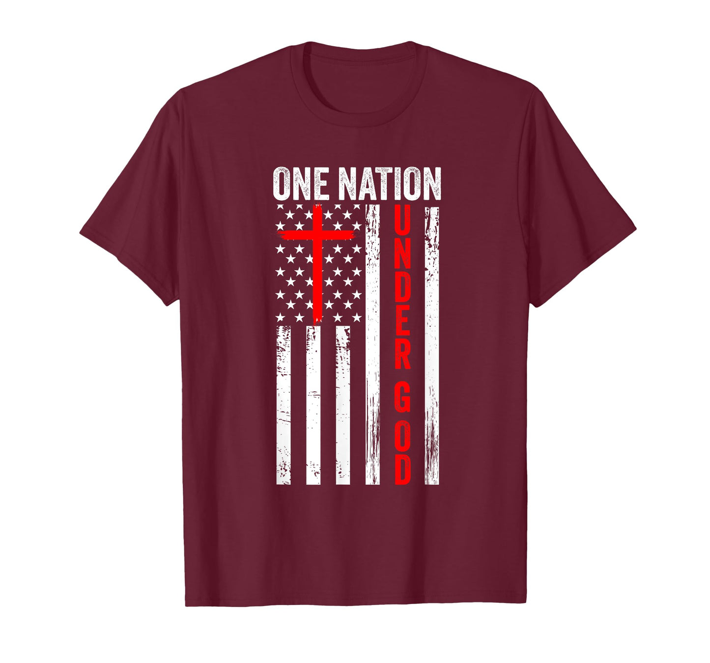 One Nation Under God USA flag Cross Jesus Christian Bible T-Shirt