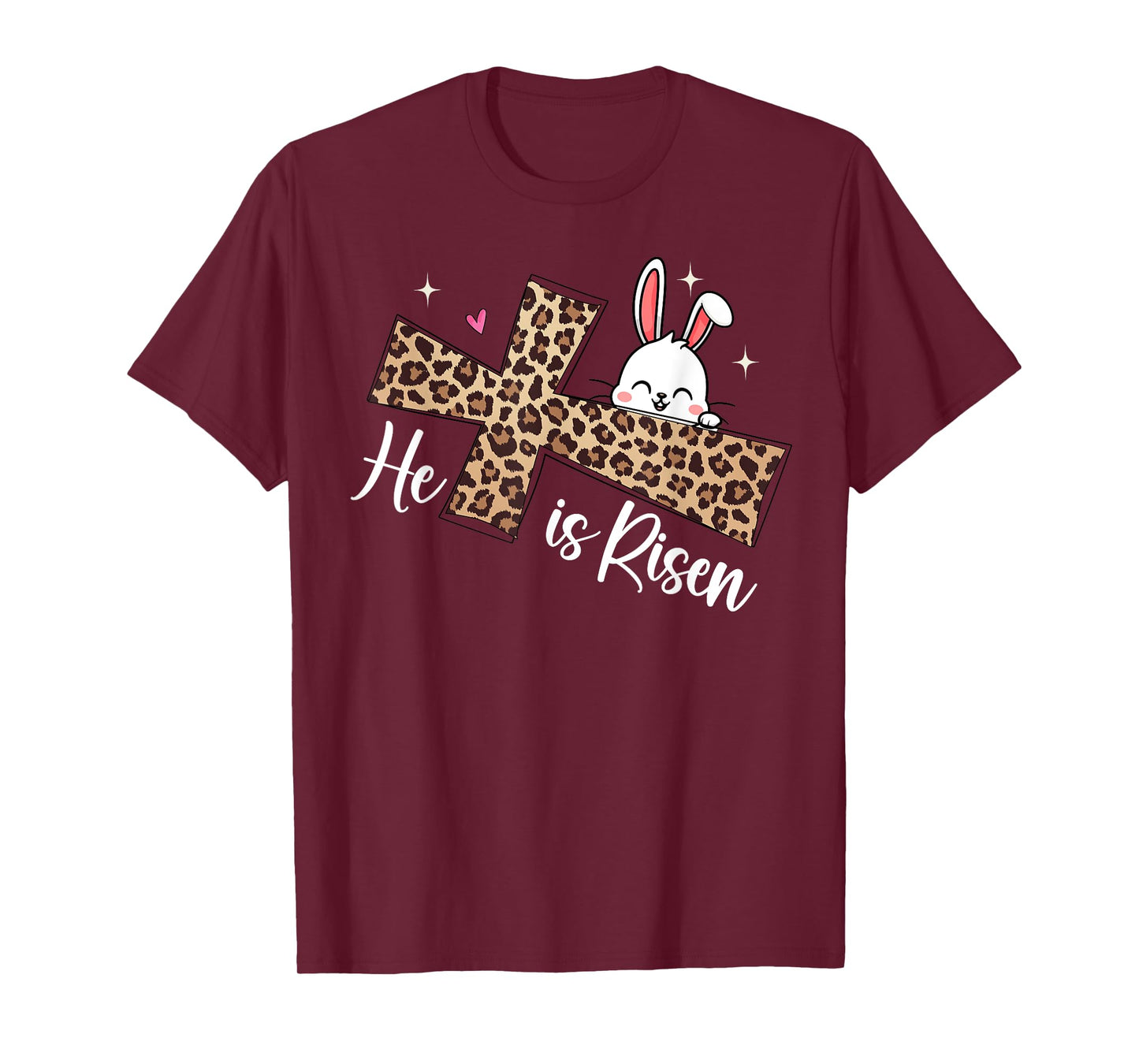 He Is Risen Leopard Cross Bunny Easter Day Christian Faith T-Shirt
