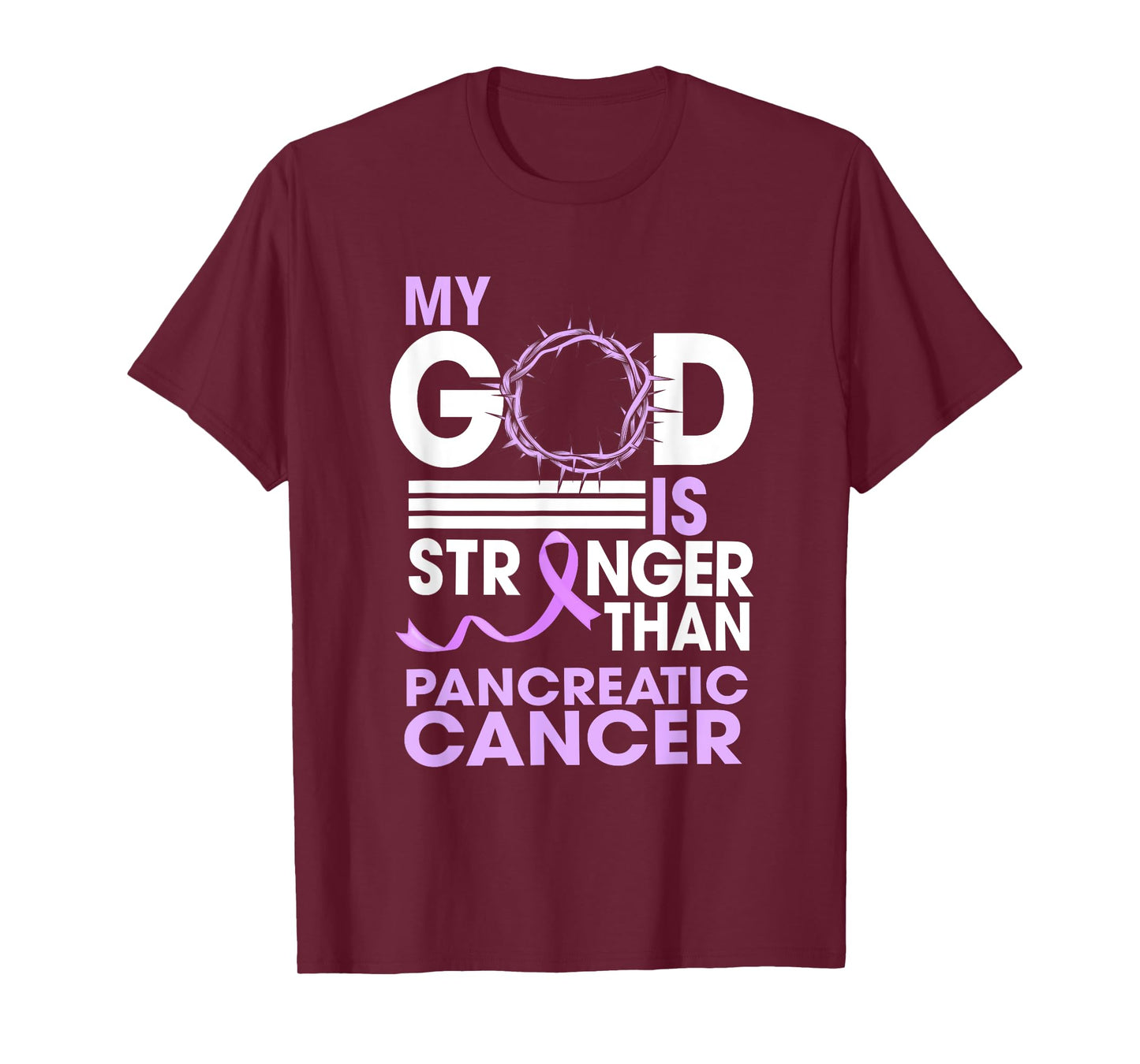 My God Is Stronger Than Pancreatic Cancer Awareness Ribbon T-Shirt