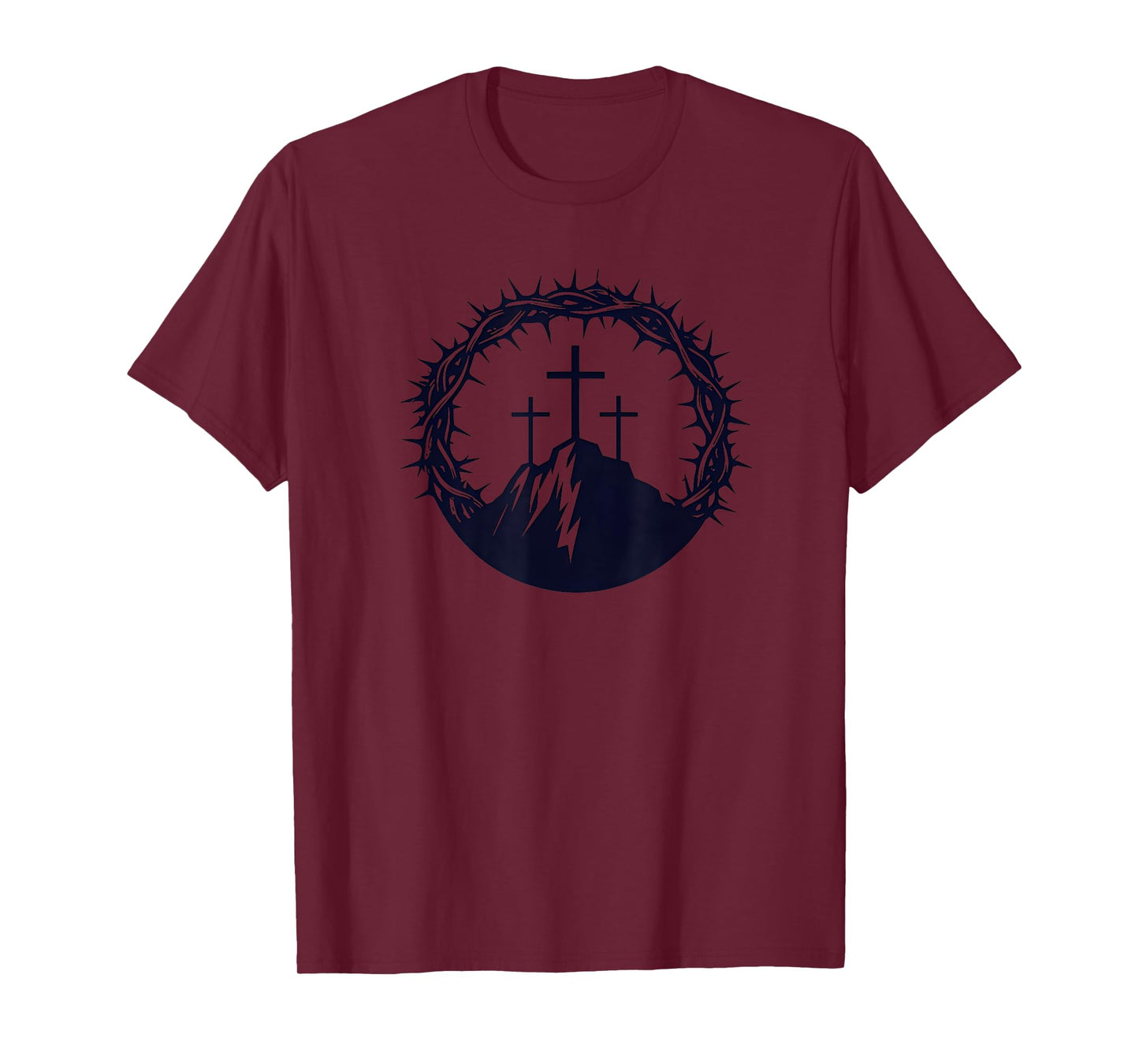 Calvary Hill Crosses Inside Crown of Thorns Design T-Shirt