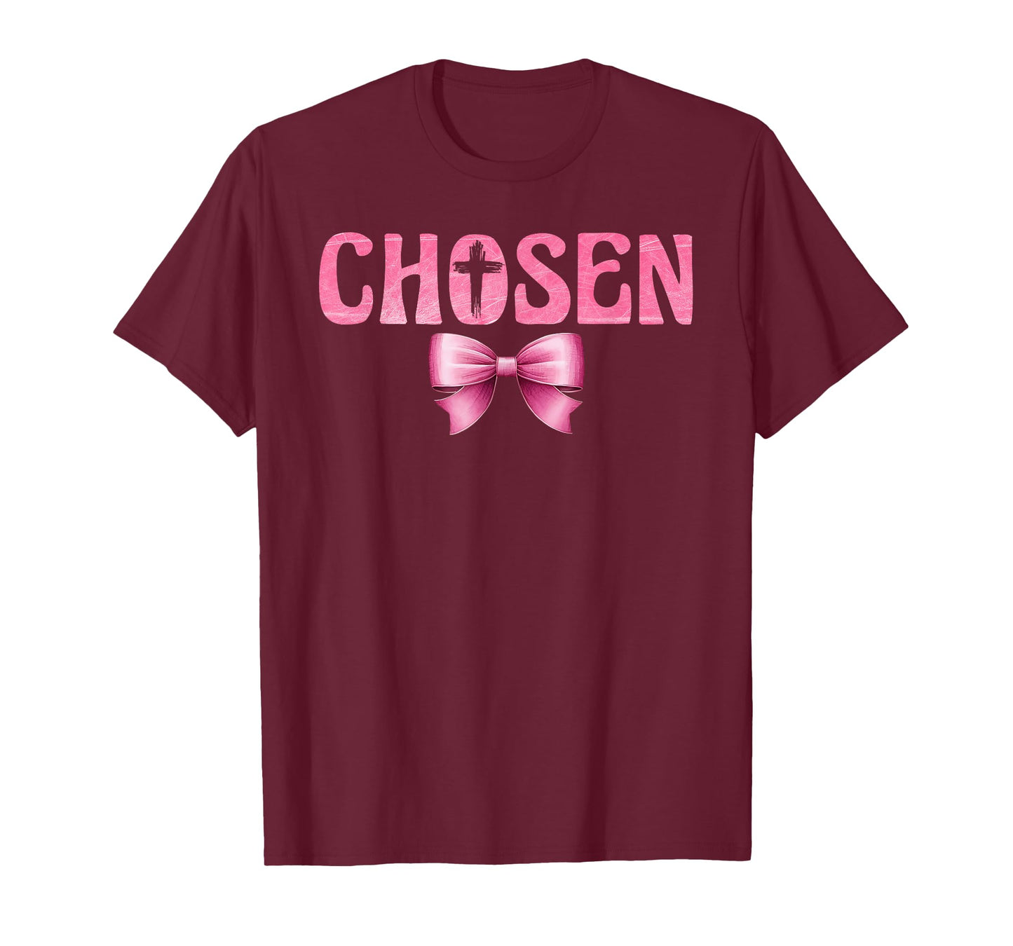 Coquette Chosen Pink Bow Cross Christian Faith Believers T-Shirt