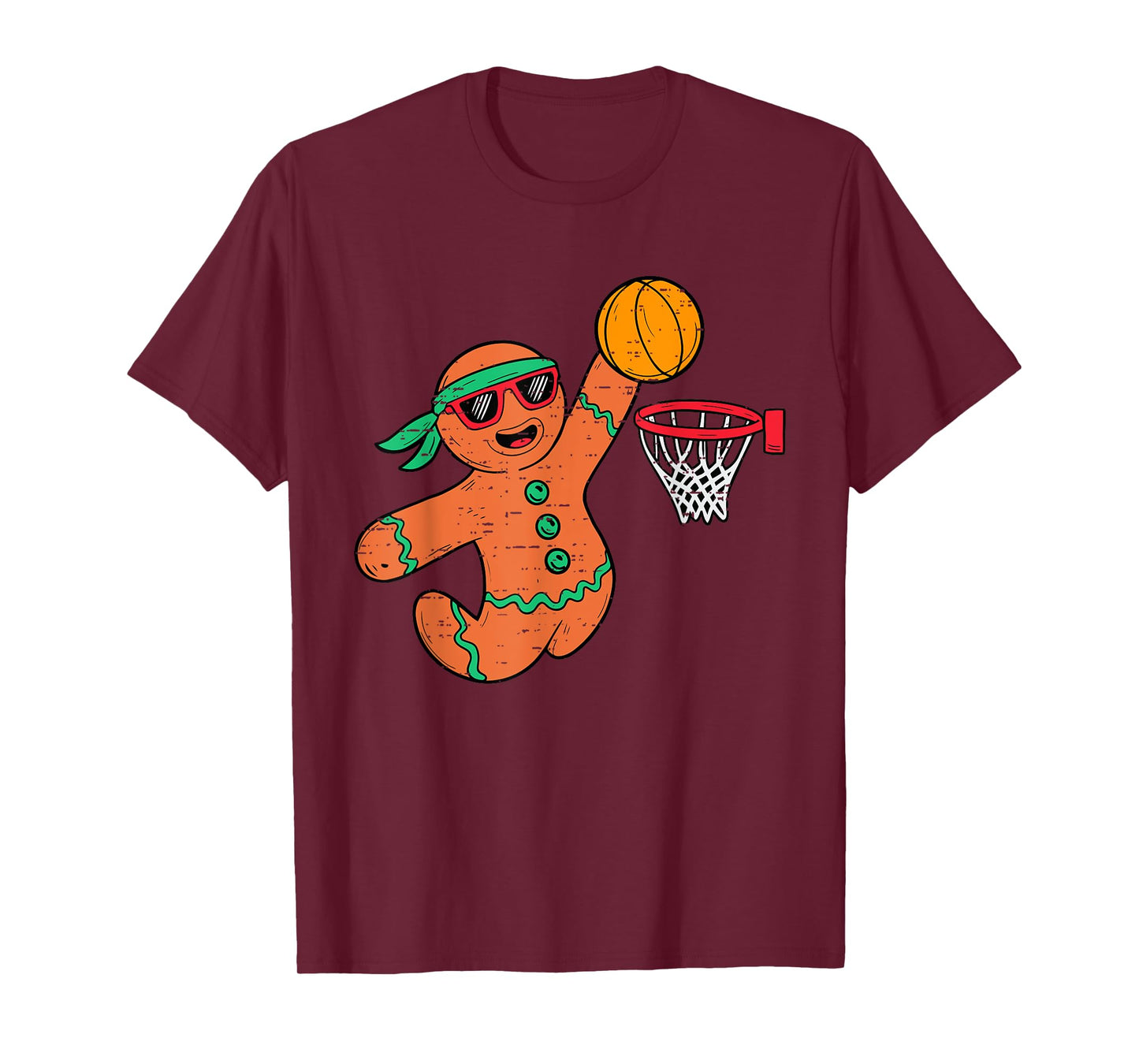 Funny Gingerbread Basketball Christmas Xmas Mens Boys Kids T-Shirt
