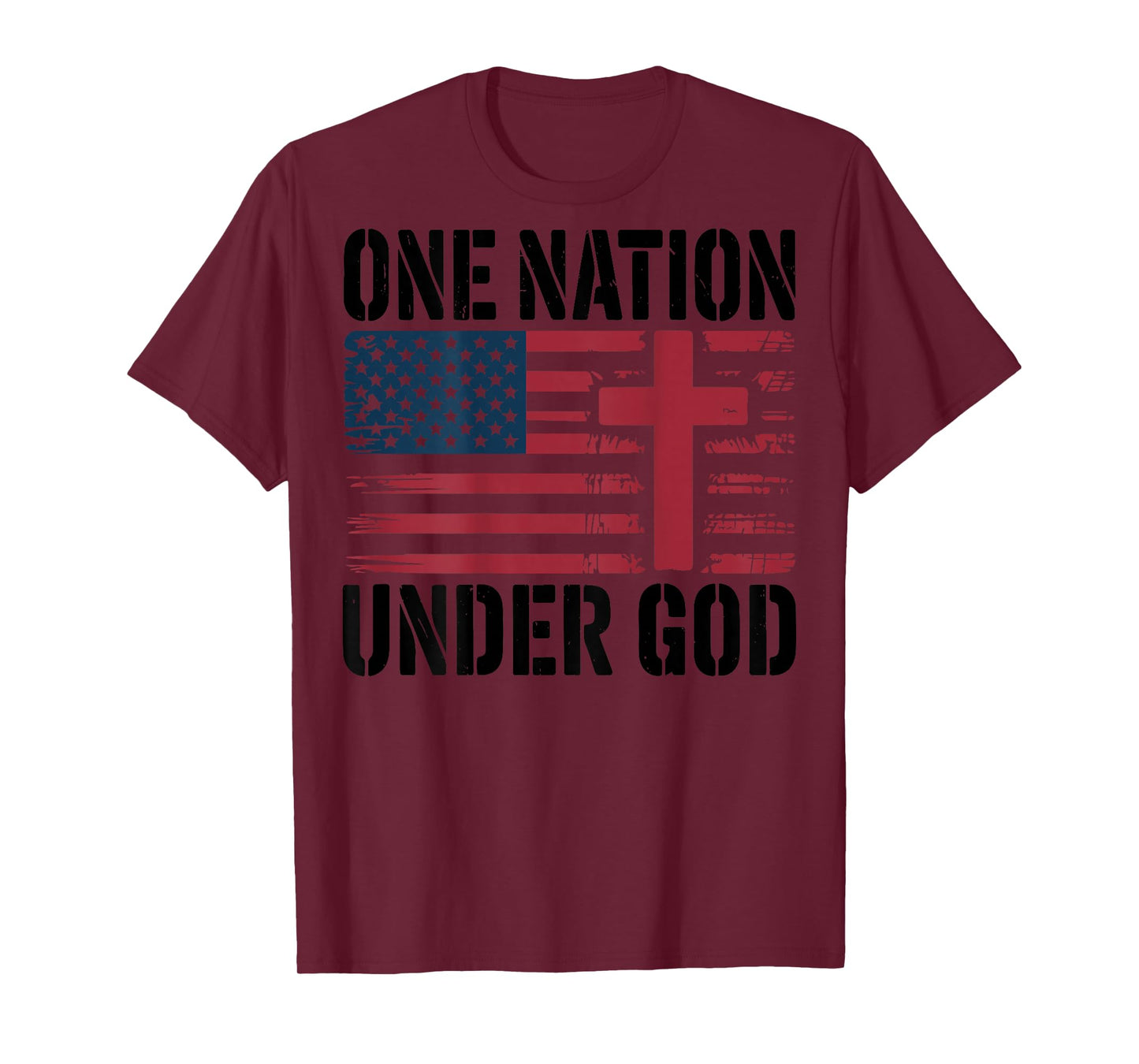 One Nation Under God American Flag Christian Patriotic Cross T-Shirt