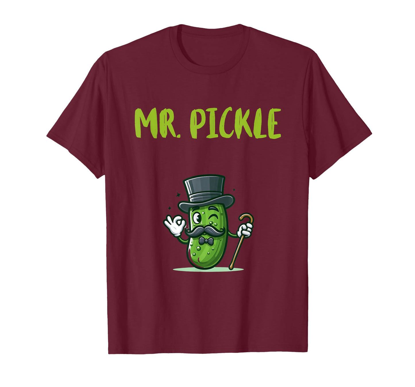 Foodie Design Mr. Pickle T-Shirt - Men's Unisex-Adults Black Small Classic Fit Short Sleeve Pickle-Themed T-Shirt