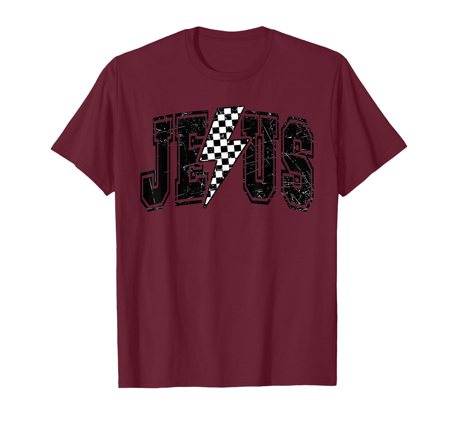 Funny Retro Groovy Checkered Jesus Lightning Bolt Apparel T-Shirt