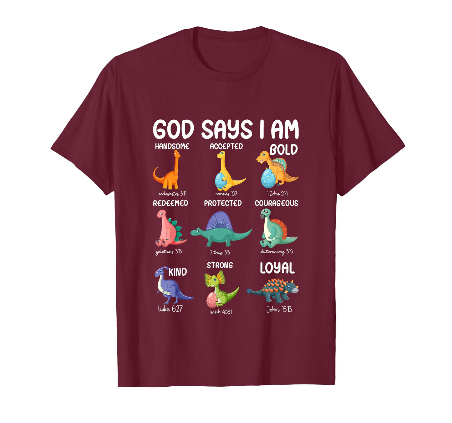 Kids God Says I Am Dinosaur Funny Dino Kids Boys Bible Verse T-Shirt