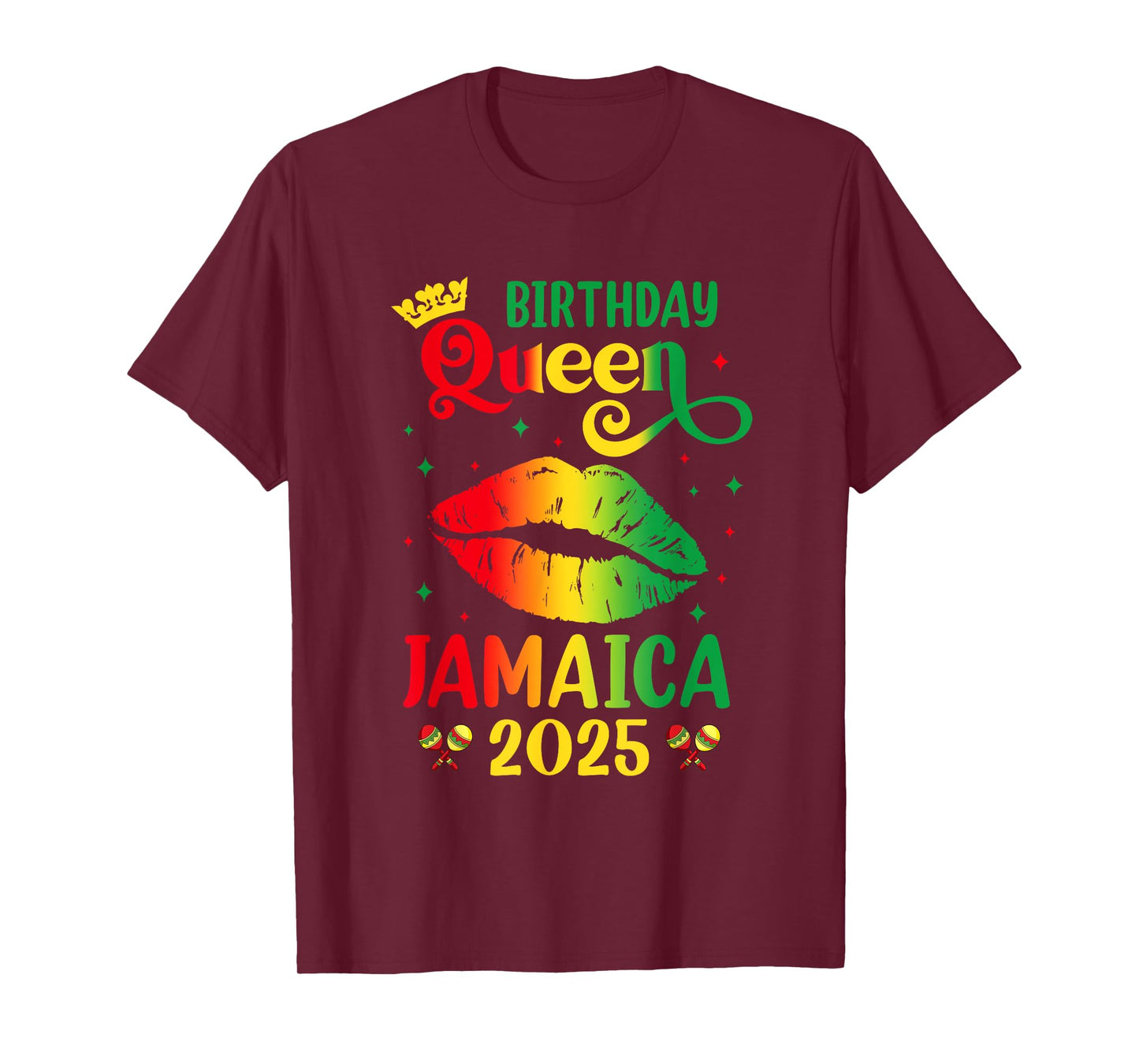 Birthday Queen Jamaica 2025 Girls Trip Party Jamaican Lips T-Shirt