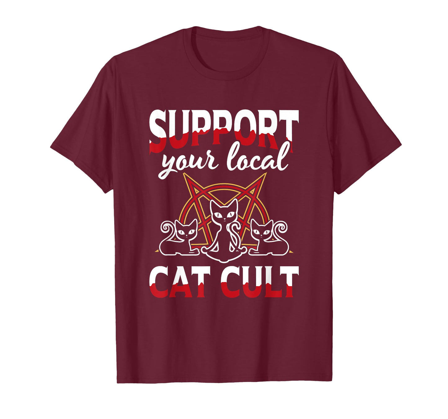 Support Your Local Cat Cult Gothic Baphomet Occult Demon Cat T-Shirt