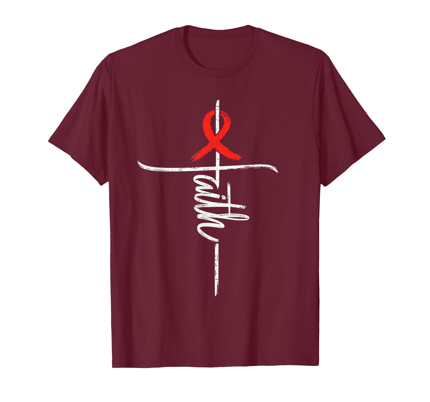 Faith Blood Cancer Awareness Ribbon Red Christian Religious T-Shirt
