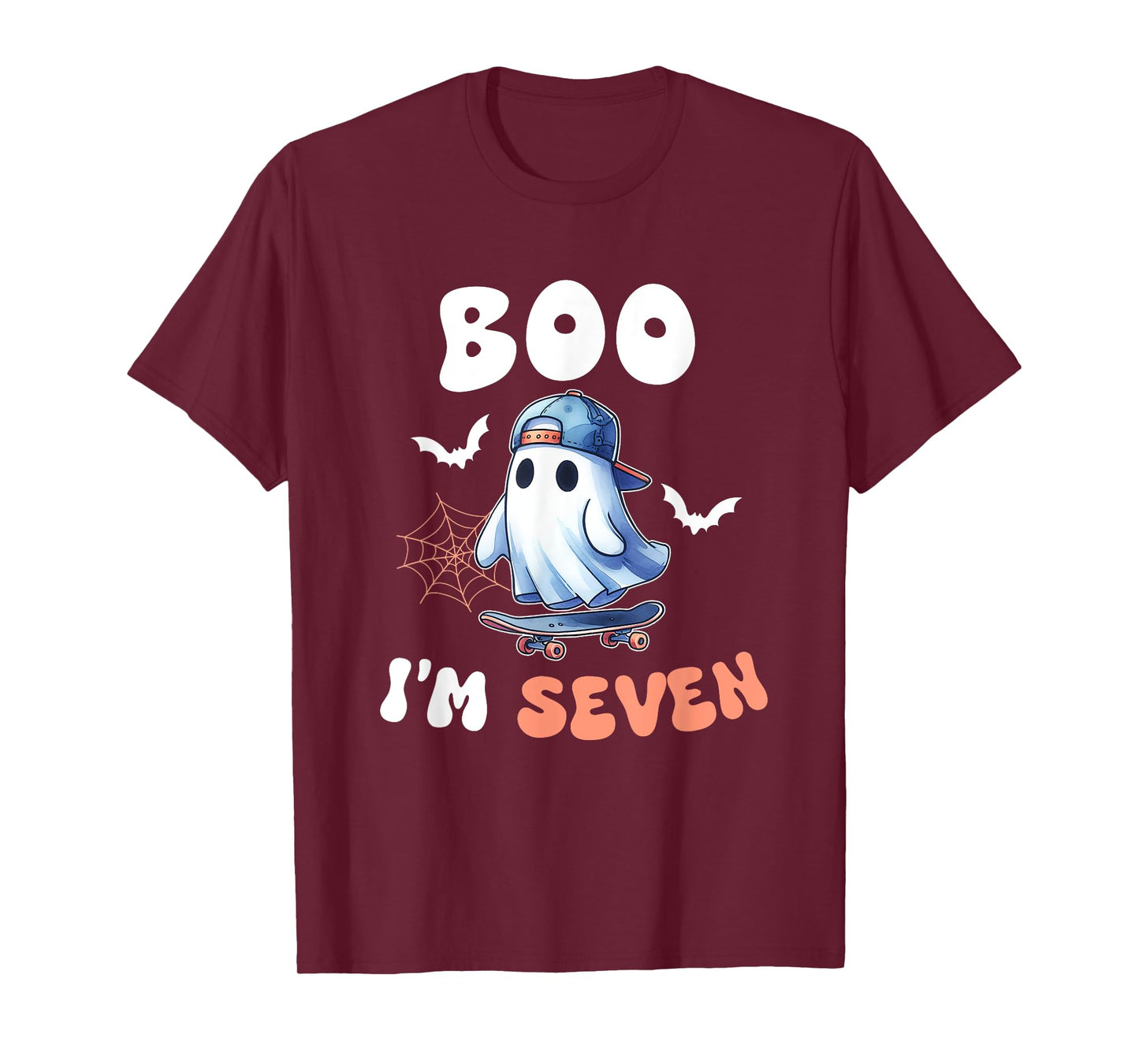 Boo I'm Seven Ghost Skateboard 7th Birthday Halloween Boys T-Shirt